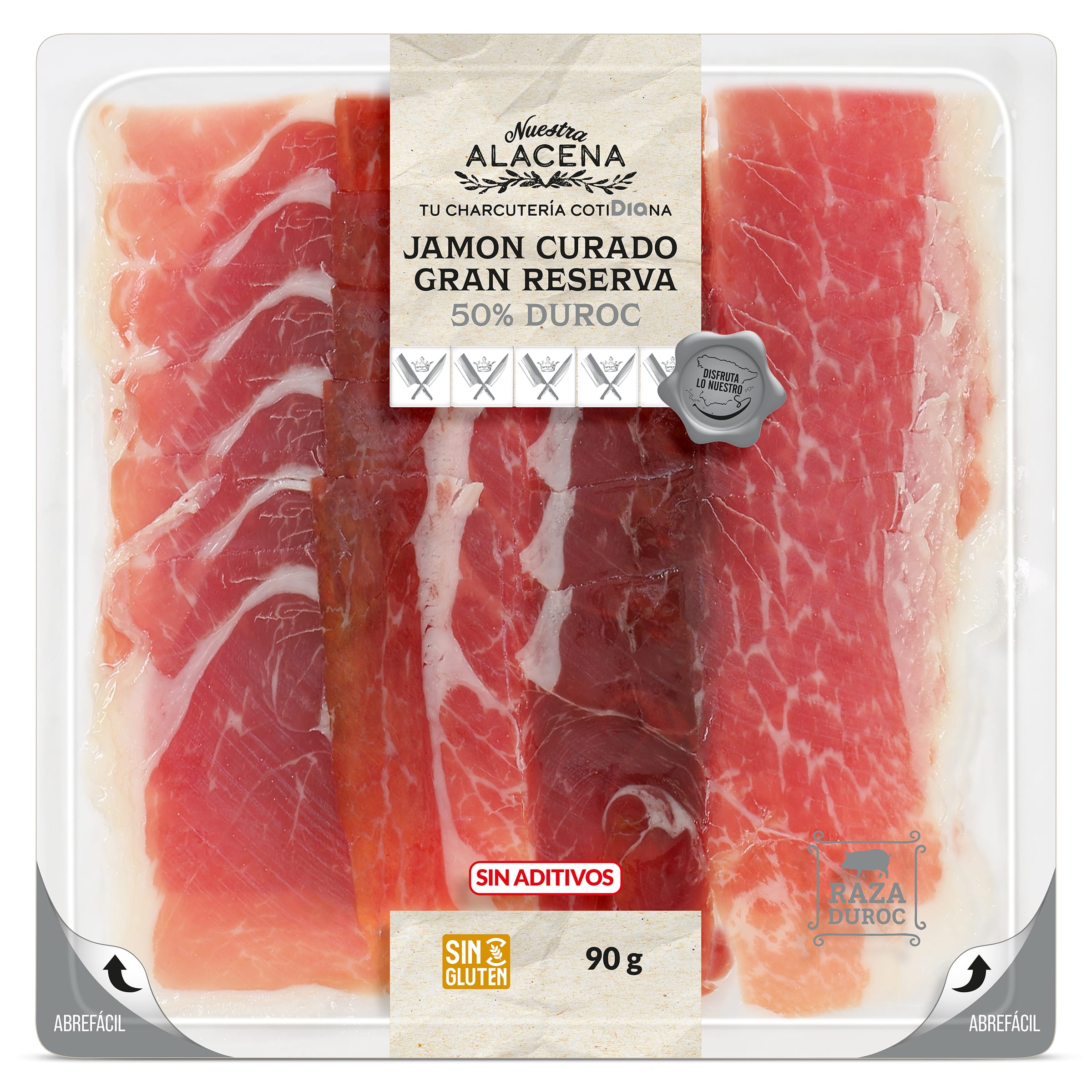 Jamón curado gran reserva 50% Duroc Dia Nuestra Alacena sobre 90 g
