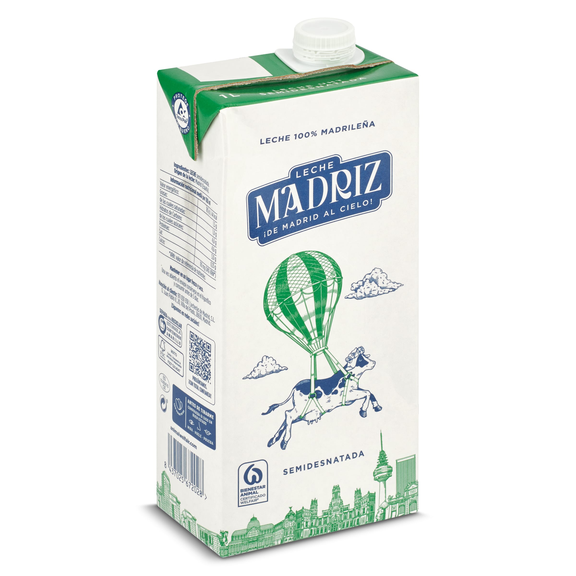 Leche semidesnatada Madriz brik 1 l
