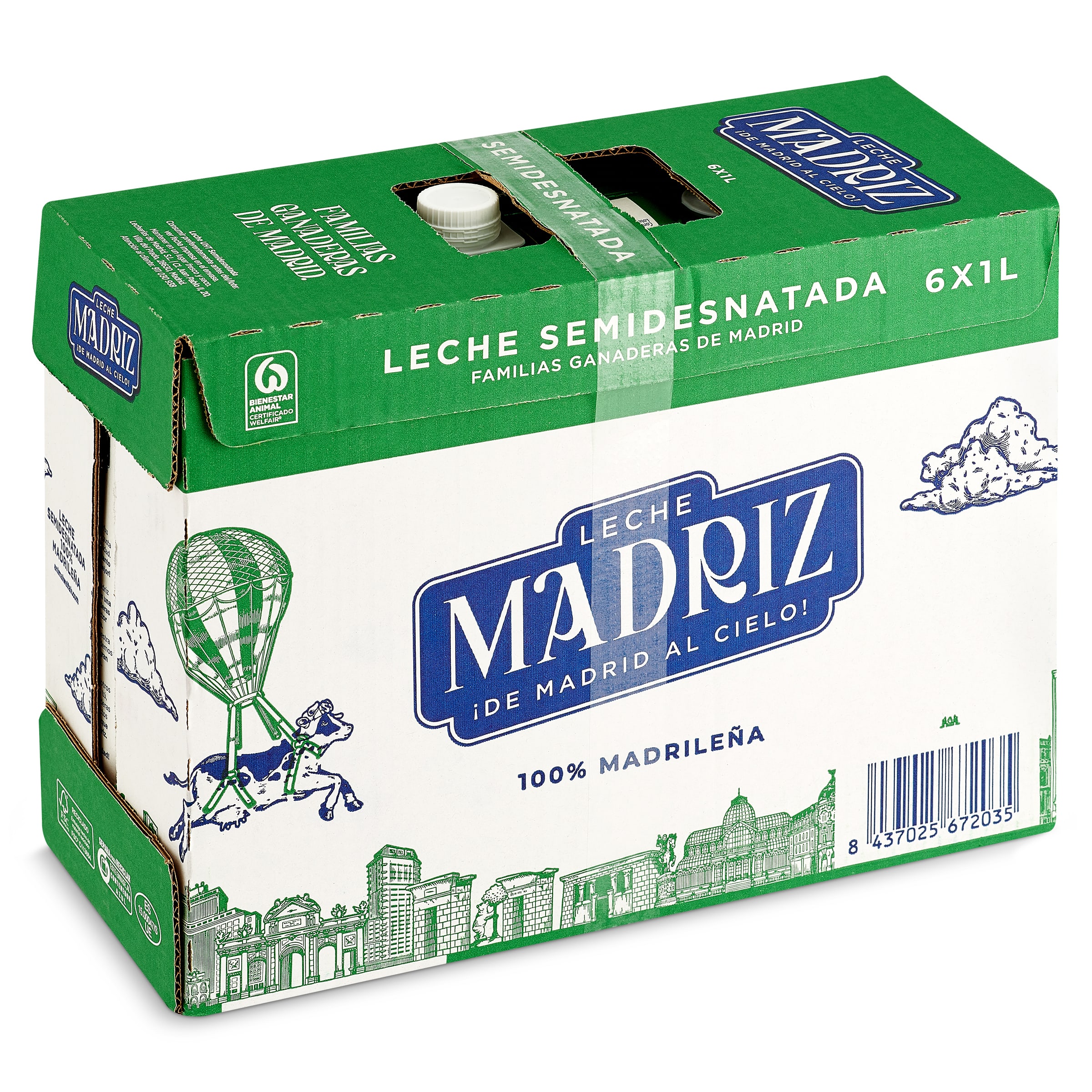Leche semidesnatada Madriz pack 6 x 1 L