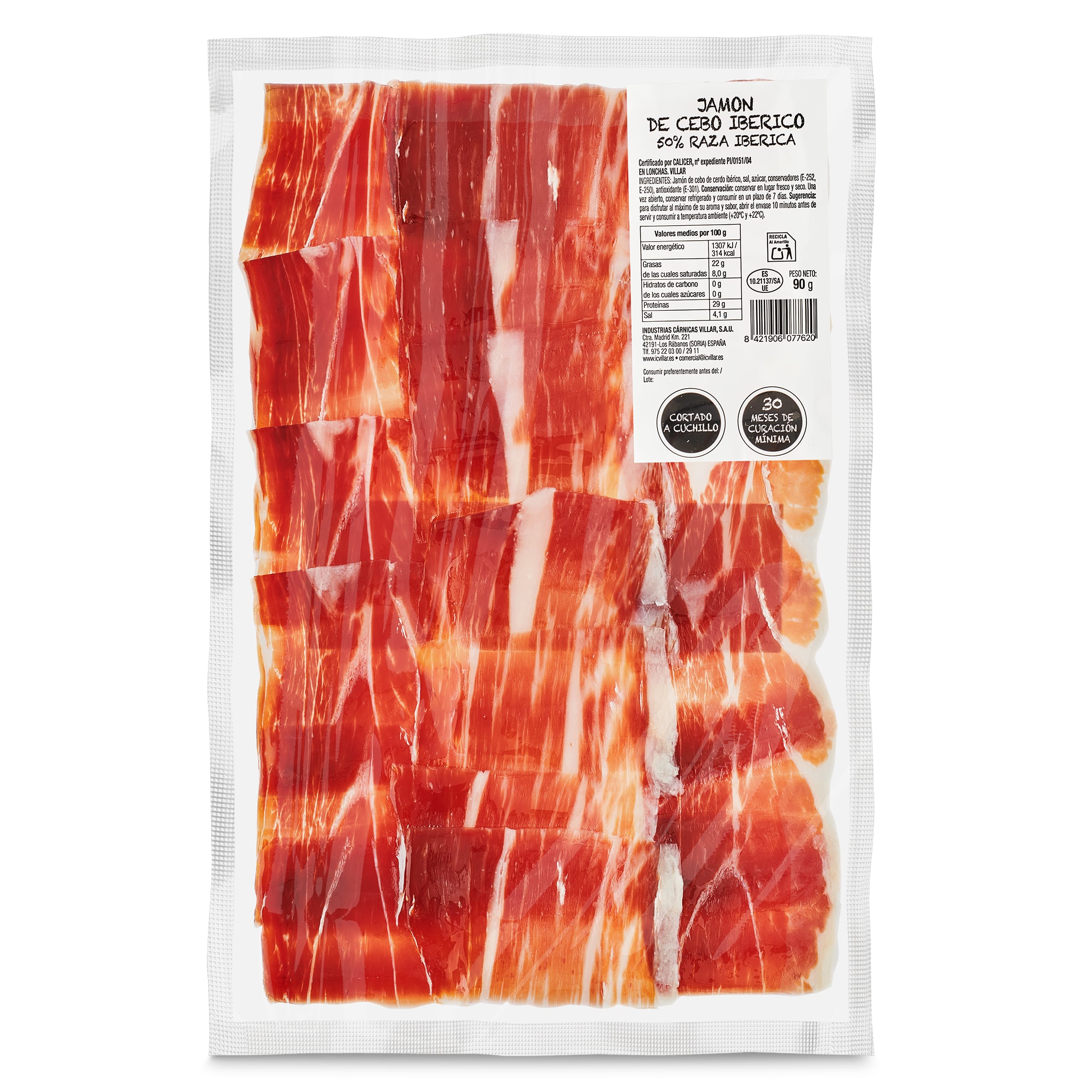 Jamón de cebo ibérico 50% cortado a cuchillo sobre 90 g