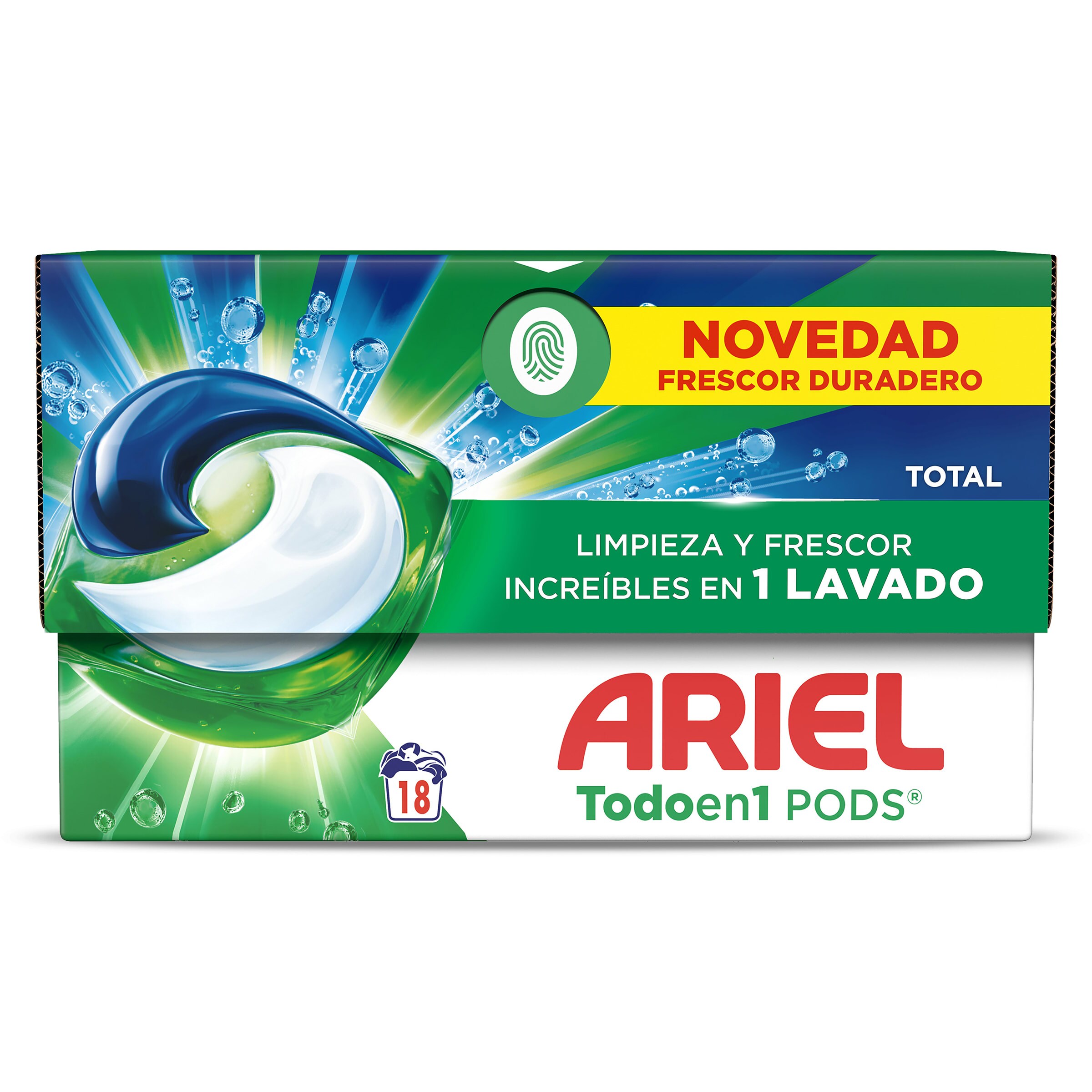Detergente máquina cápsulas all in 1 total Ariel caja 18 lavados