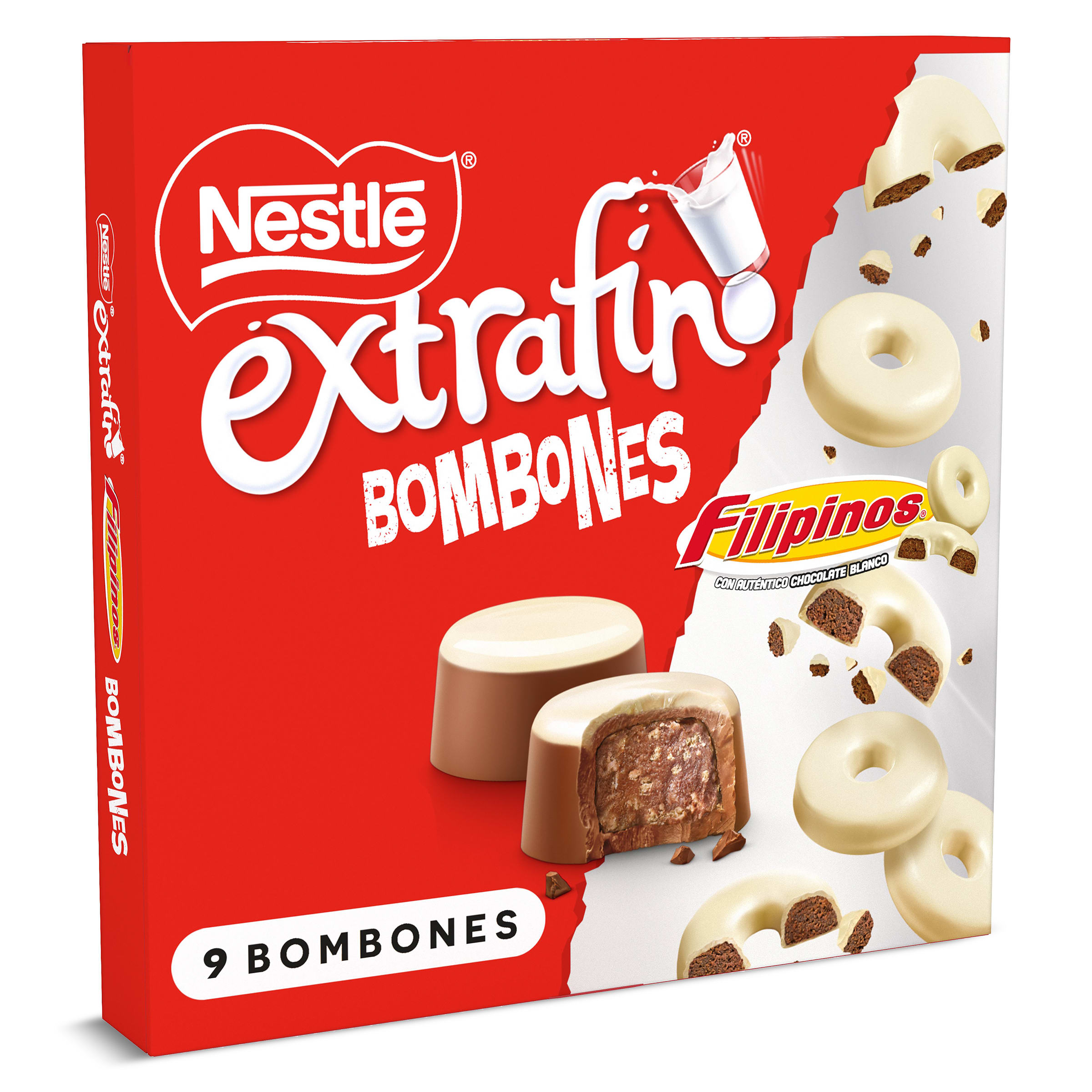 Bombones de chocolate con leche con relleno de galleta Filipinos Nestlé Extrafino caja 113 g