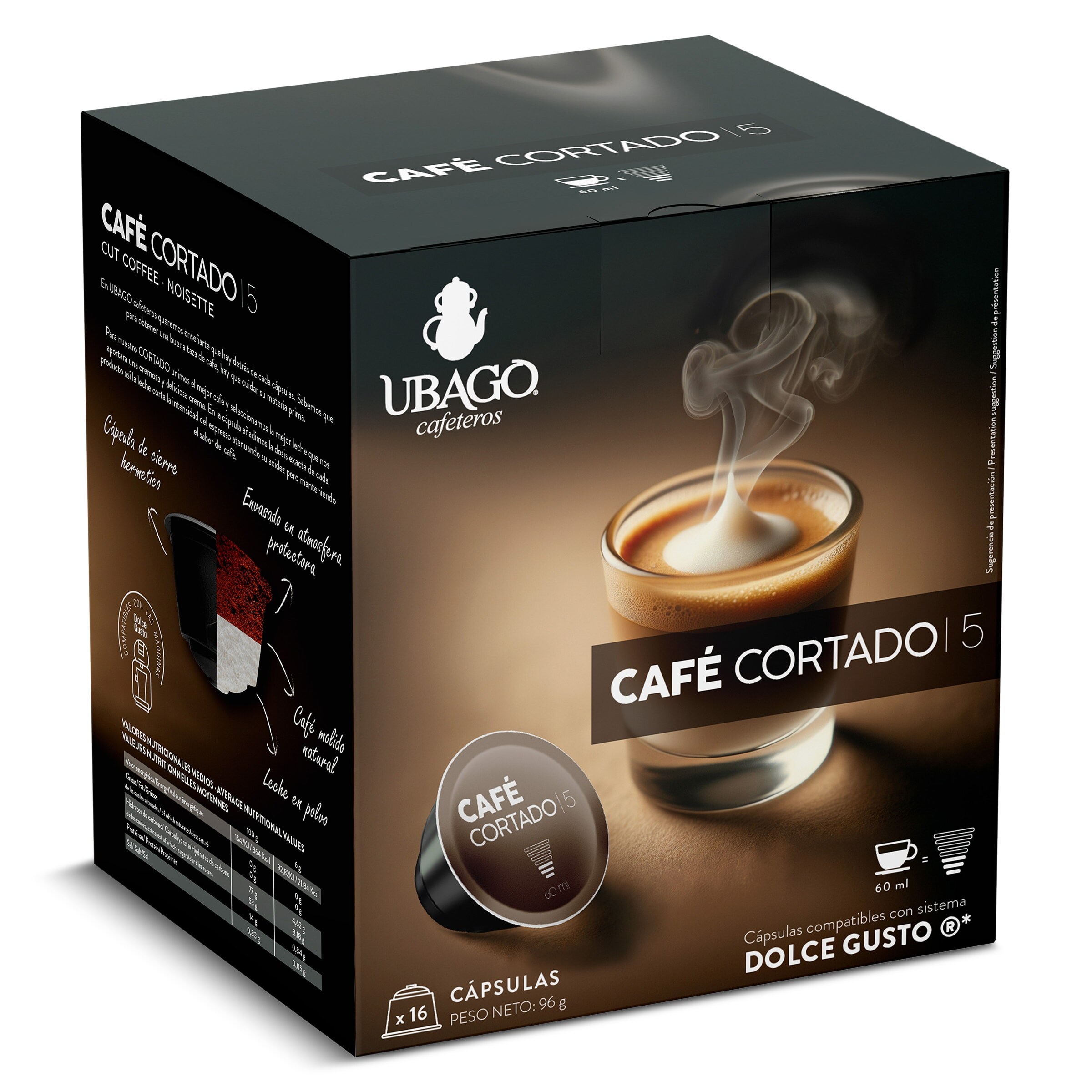 Café en cápsulas cortado Ubago caja 16 unidades