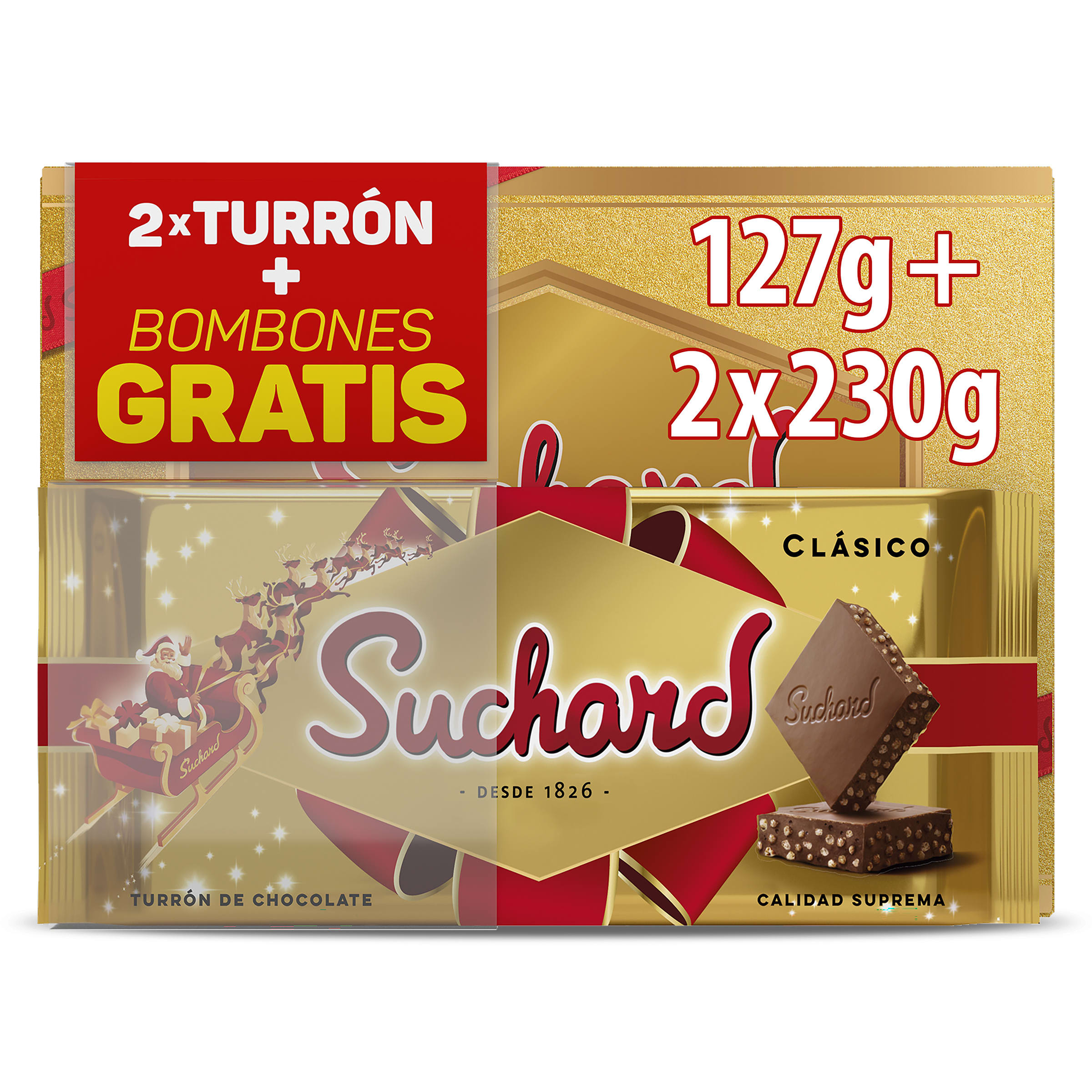Turrón de chocolate clásico Suchard pak 2 uds + bombones gratis