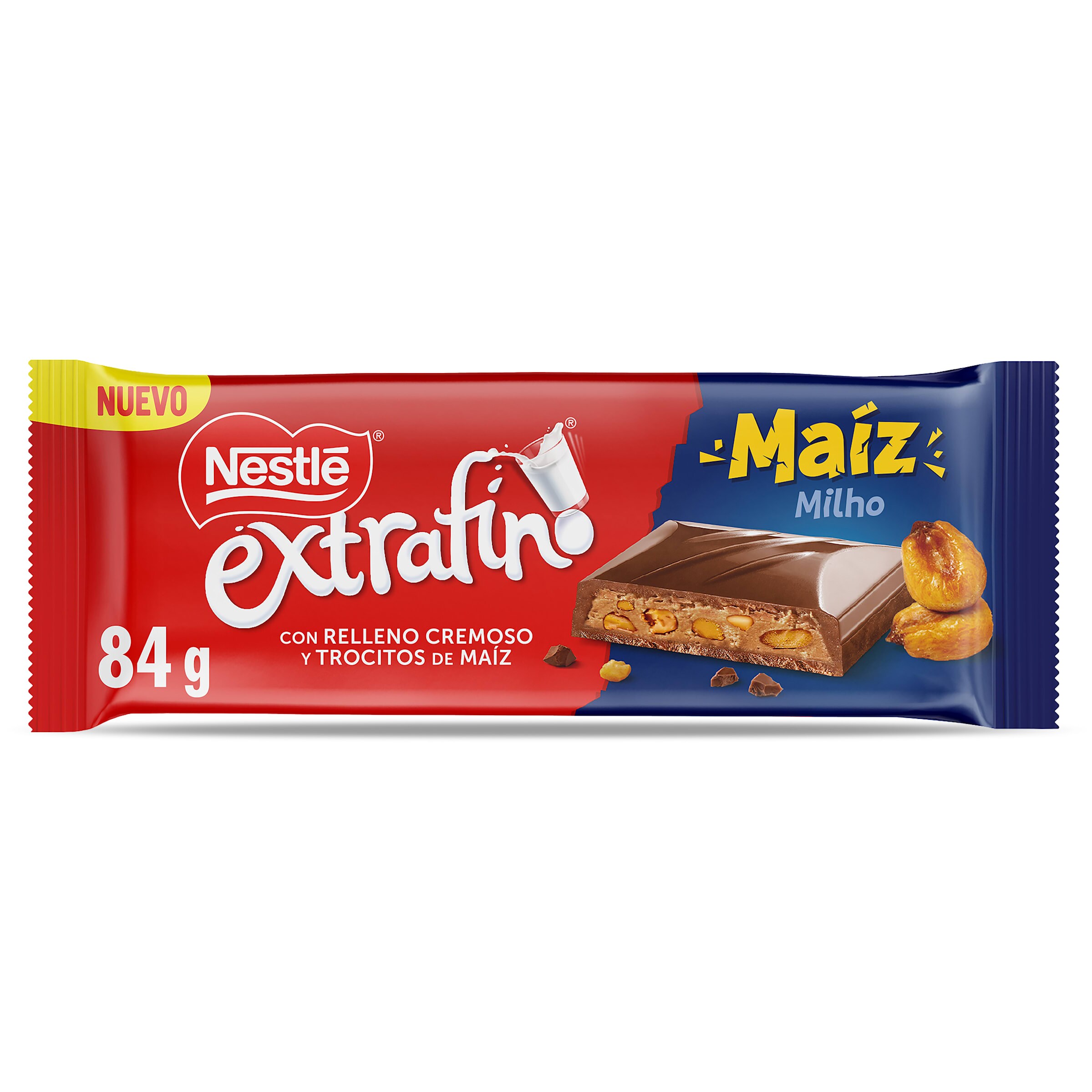 Chocolate con leche relleno de trocitos de maíz Nestlé Extrafino 84 g