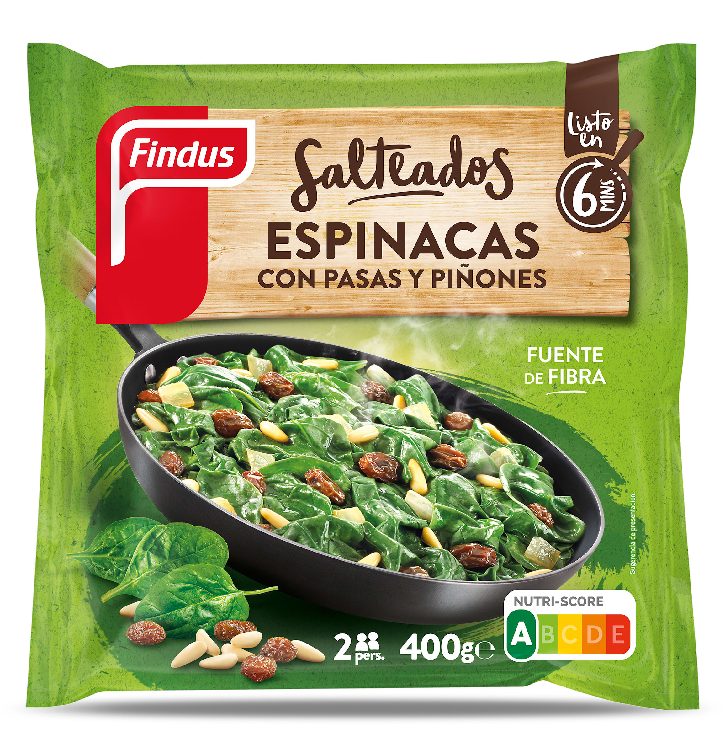 Espinacas con pasas y piñones Findus bolsa 400 g