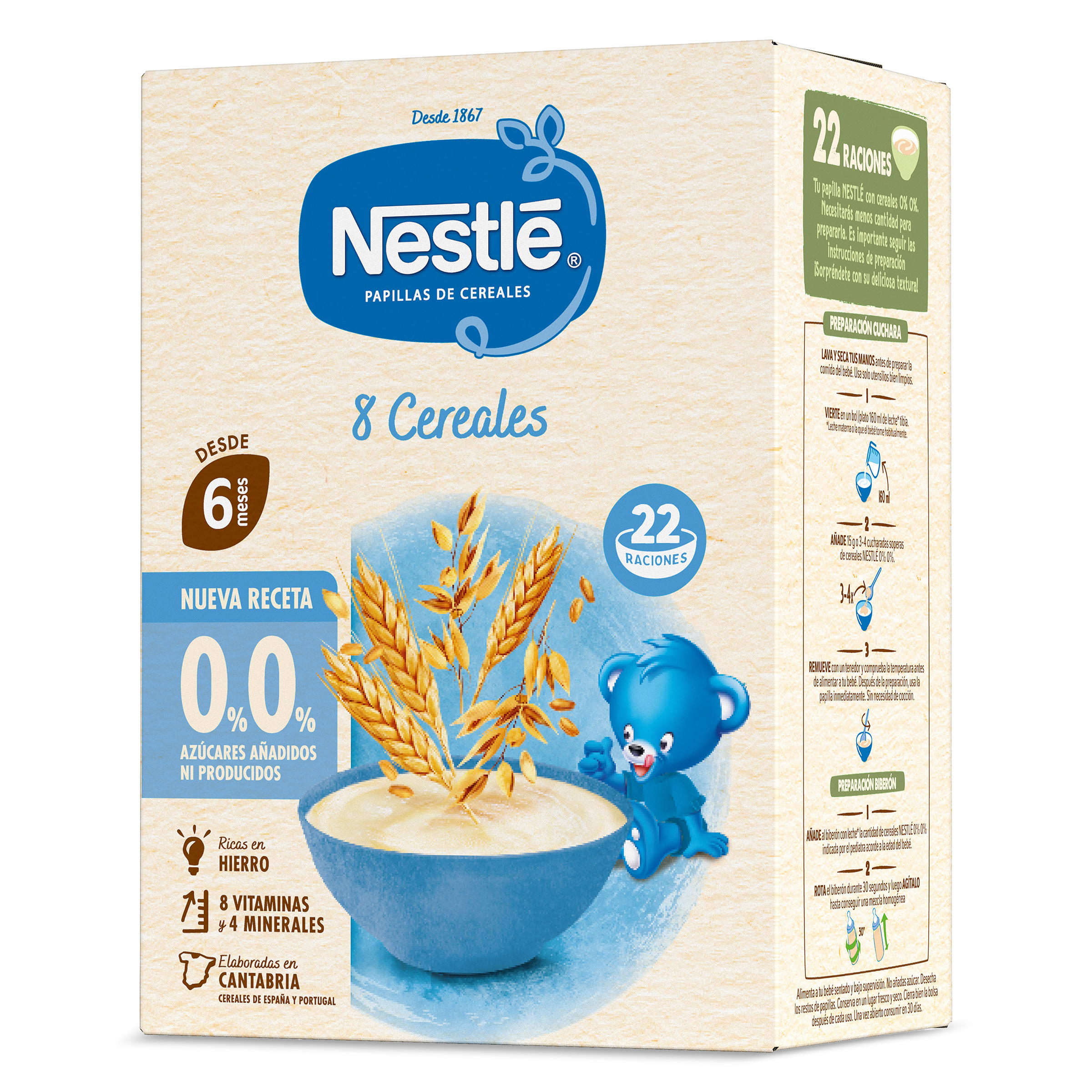 Papilla de 8 cereales doble 0% Nestlé caja 330 g
