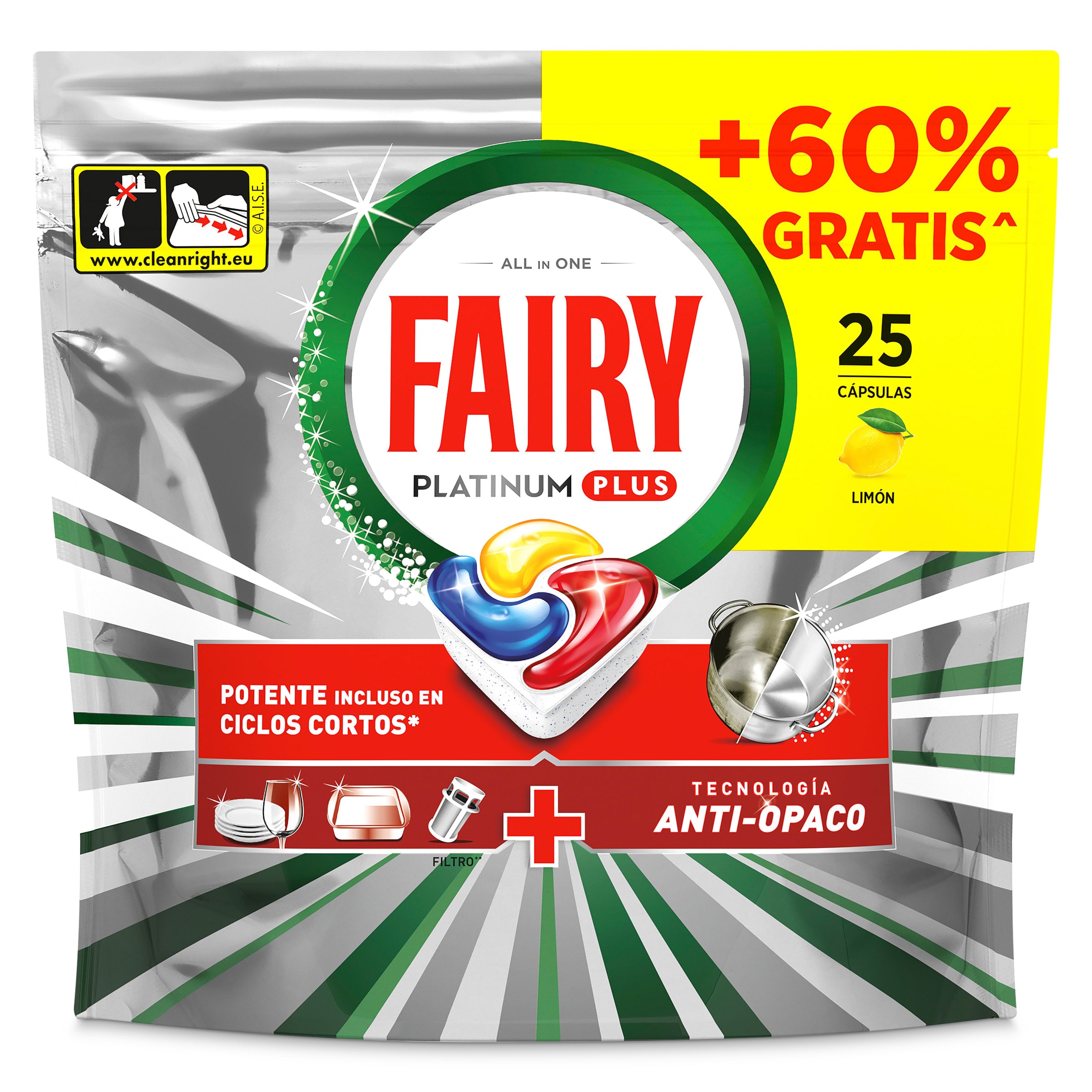 Pastillas lavavajillas platinium plus Fairy 25 unidades