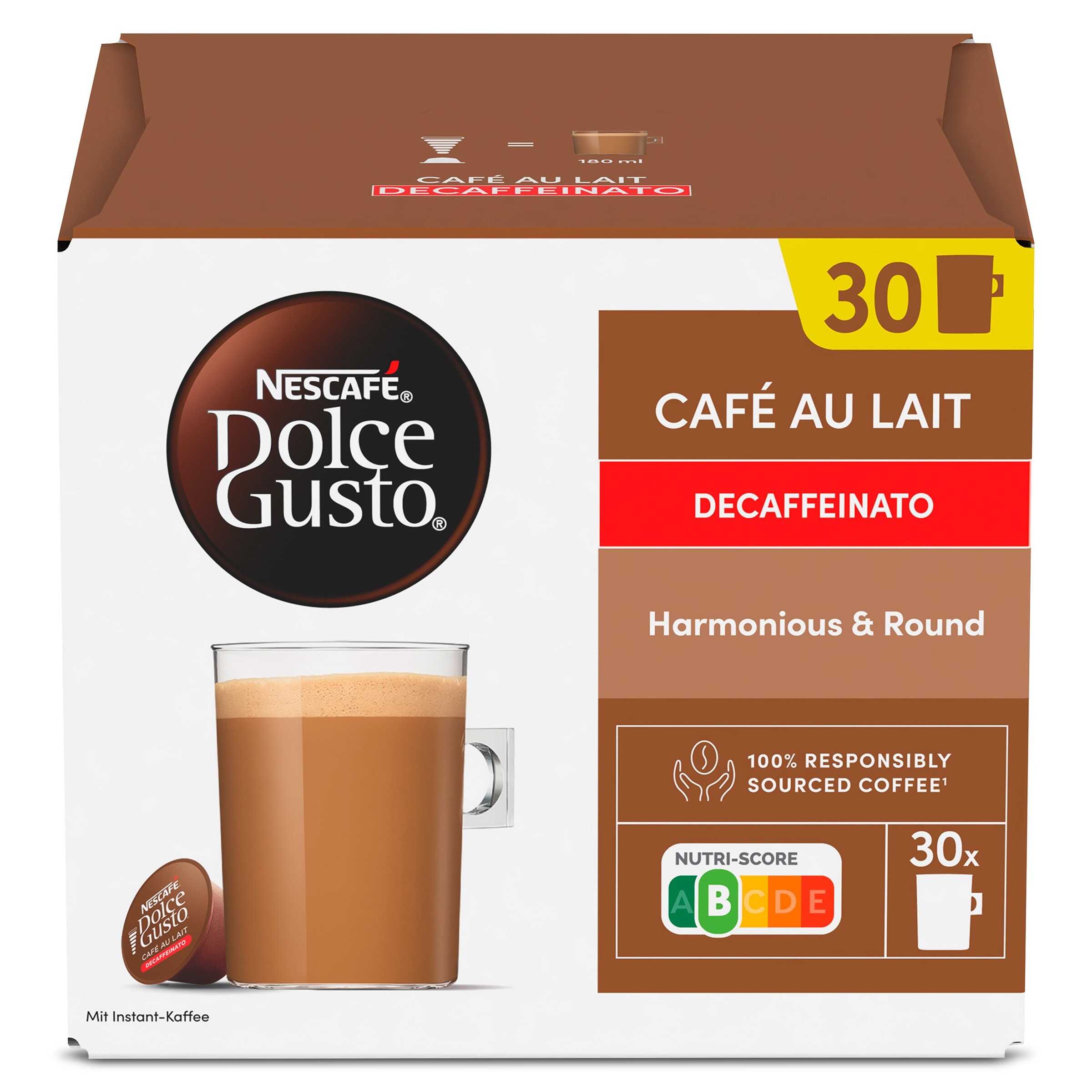 Café con leche en cápsulas descafeinado Nestlé Dolce Gusto caja 30 unidades