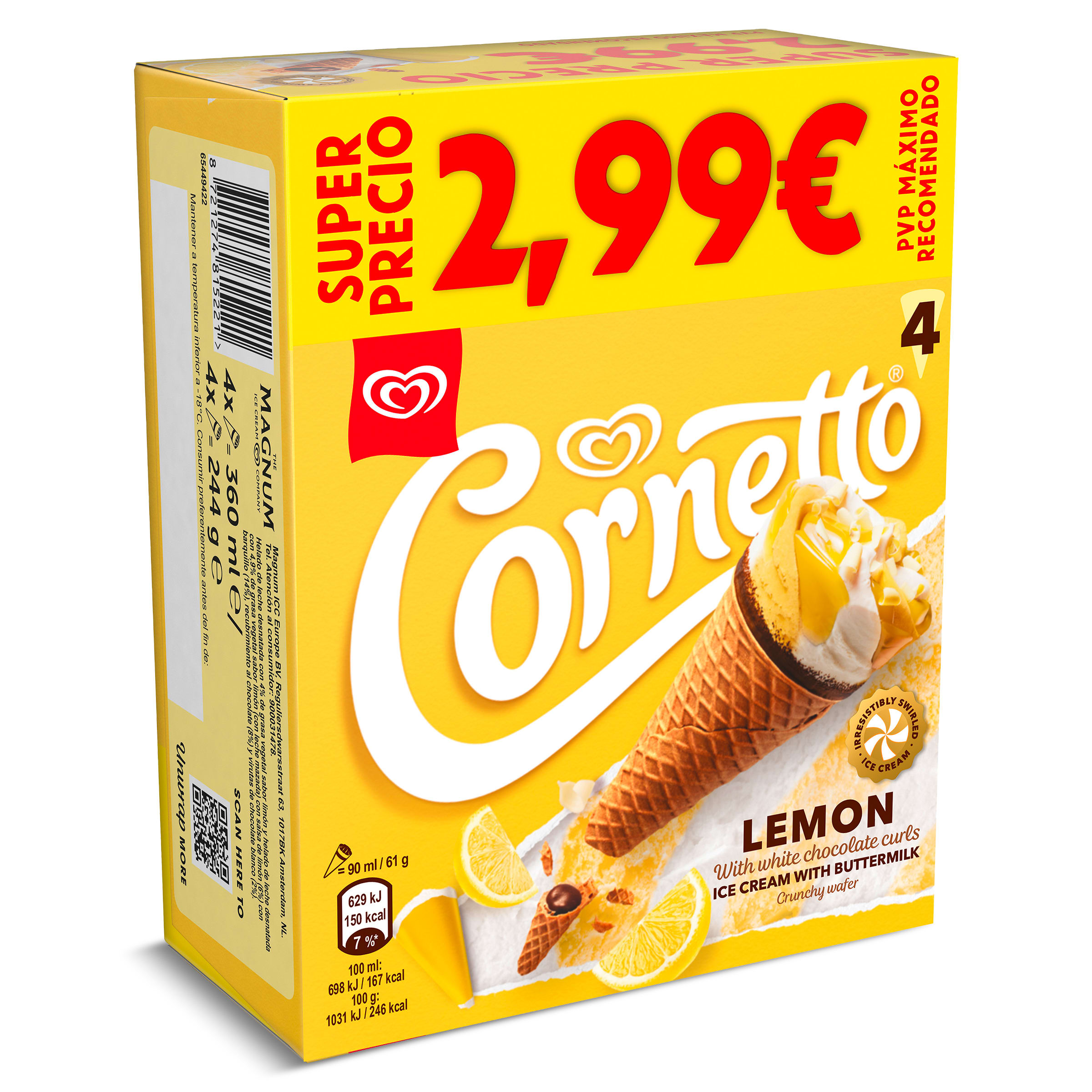 Cornetto de limón 4 x 61 g