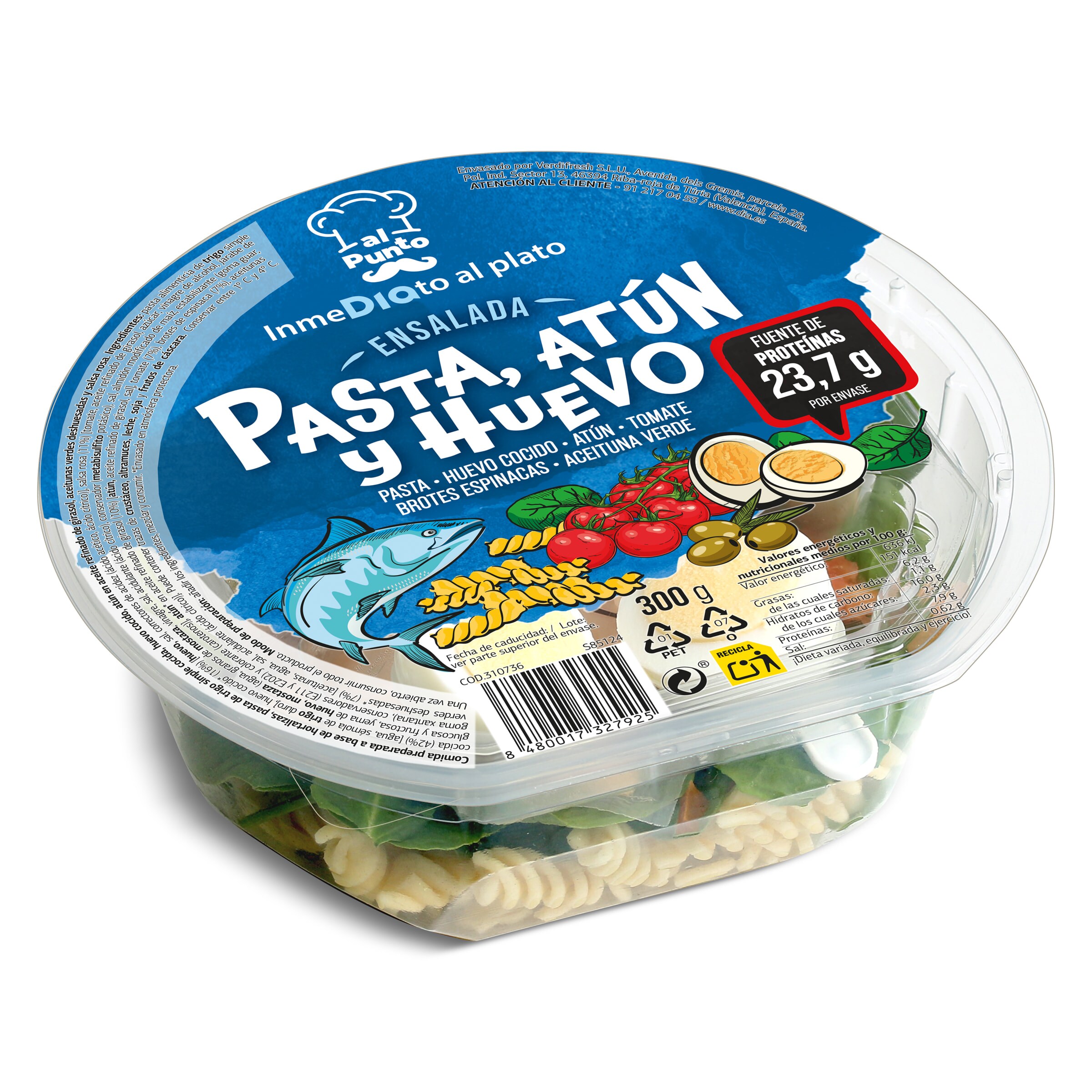 Ensalada de pasta, atún y huevo Dia Al Punto 300 g