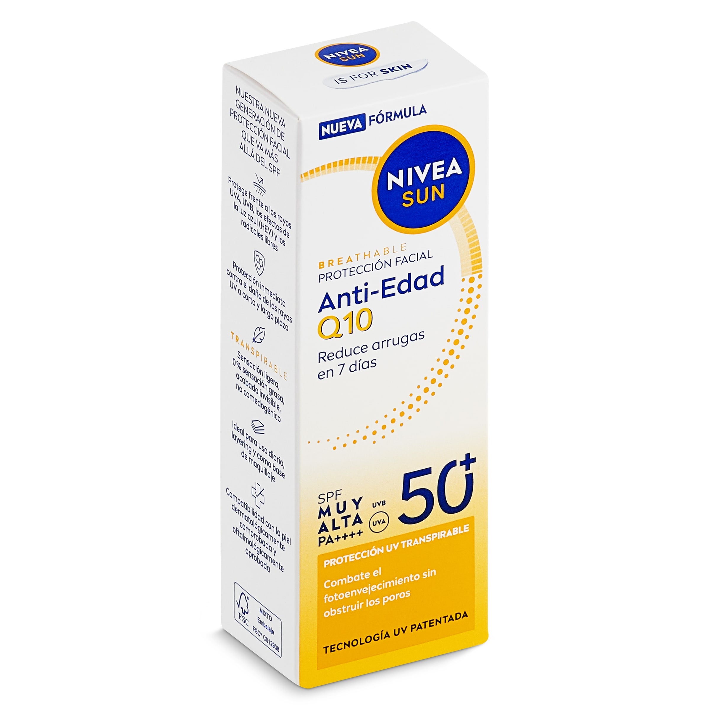 Protector solar facial SPF 50+ antiedad Q10 Nivea Sun 40 ml