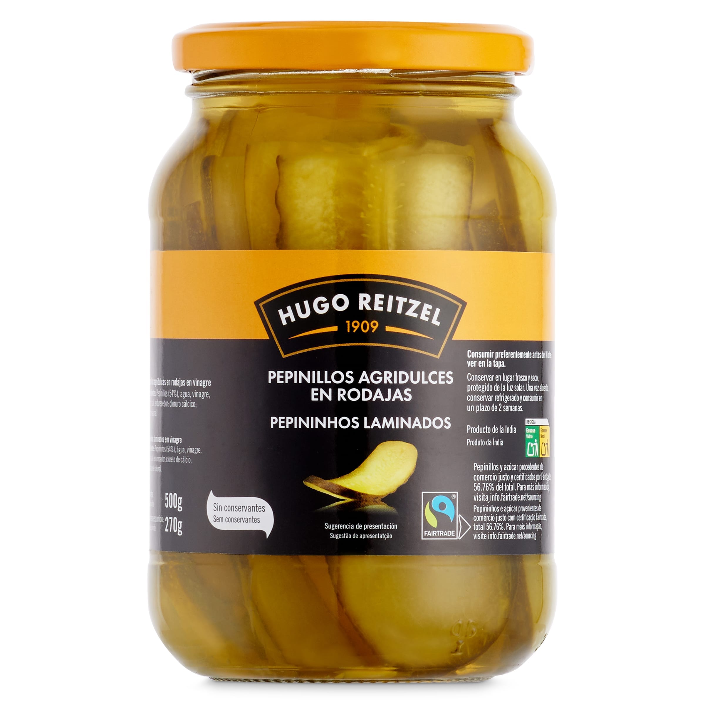 Pepinillos agrigulces en rodajas Hugo reitzel 270 g