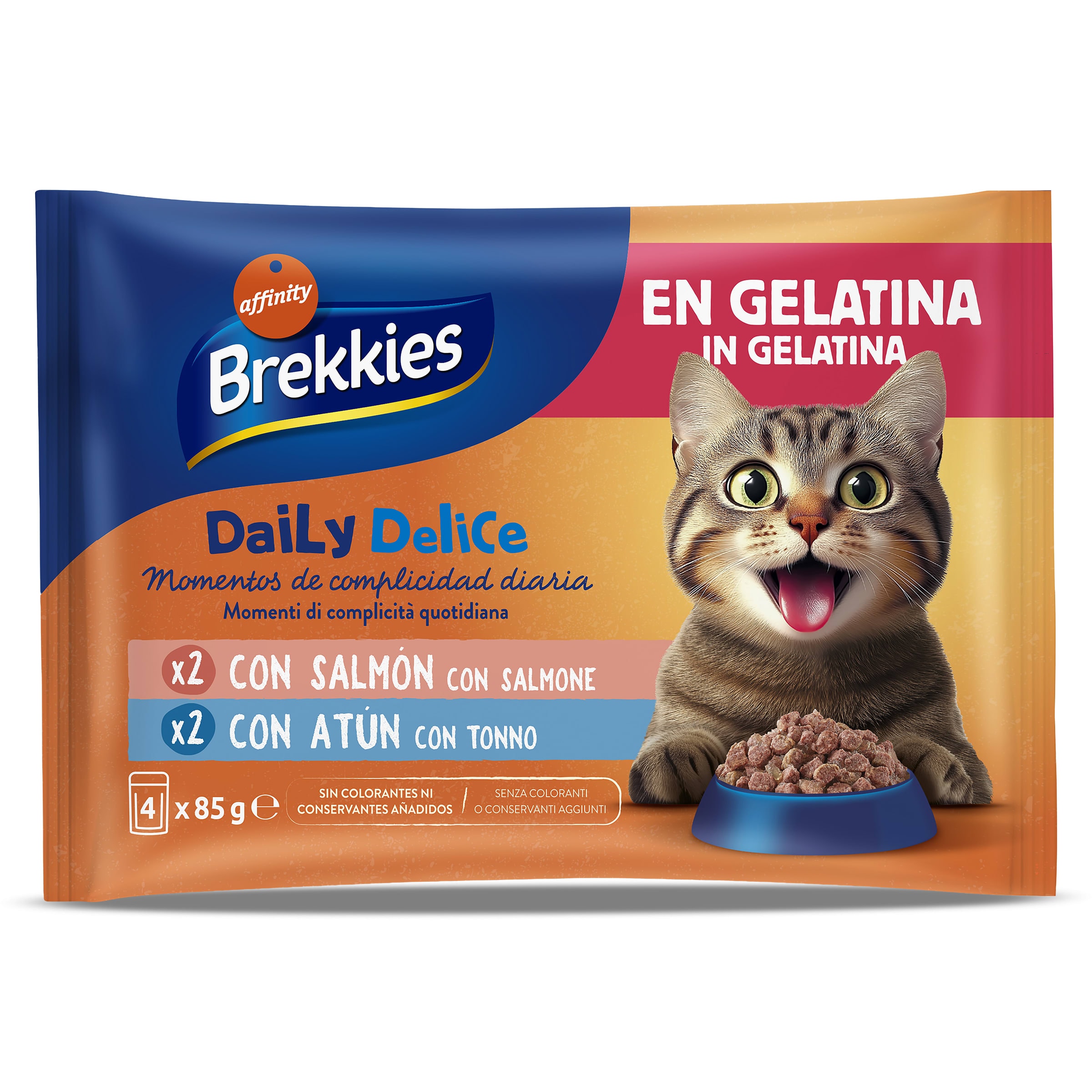 Alimento para gatos en gelatina atún y salmón Brekkies 340 g
