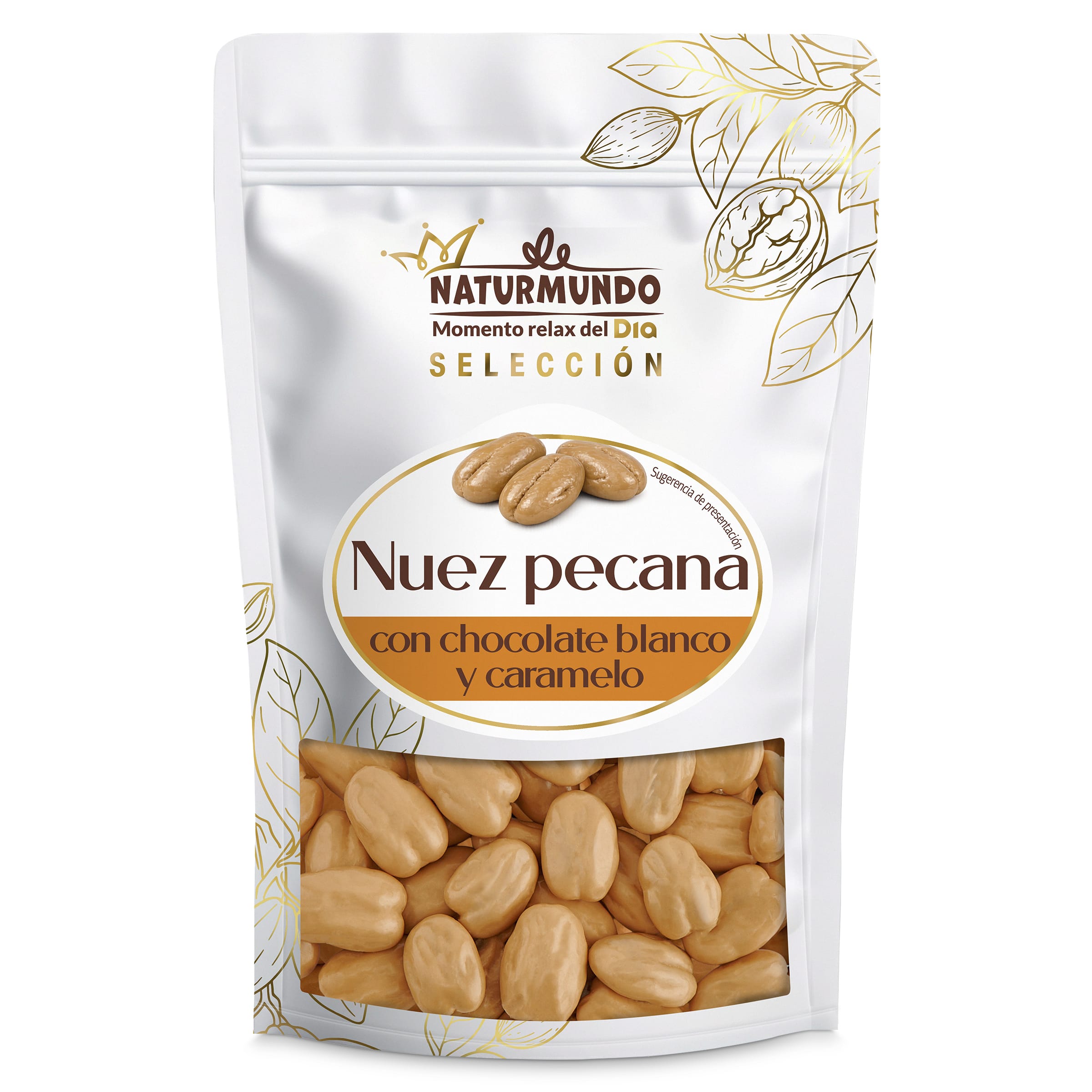 Nuez pecana con chocolate blanco y caramelo Dia Naturmundo 150 g