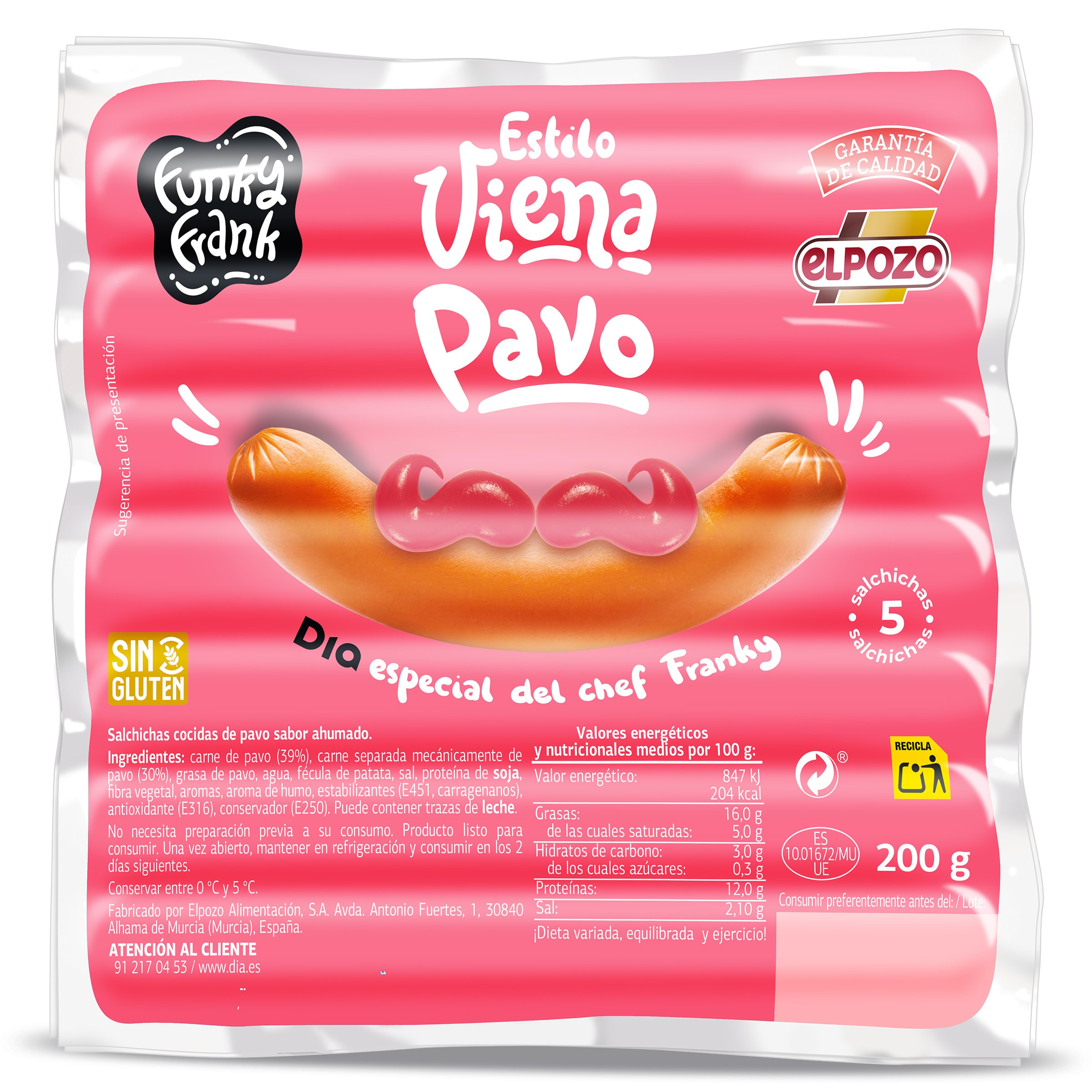 Salchichas viena de pavo Dia Funky Frank 3 x 200 g