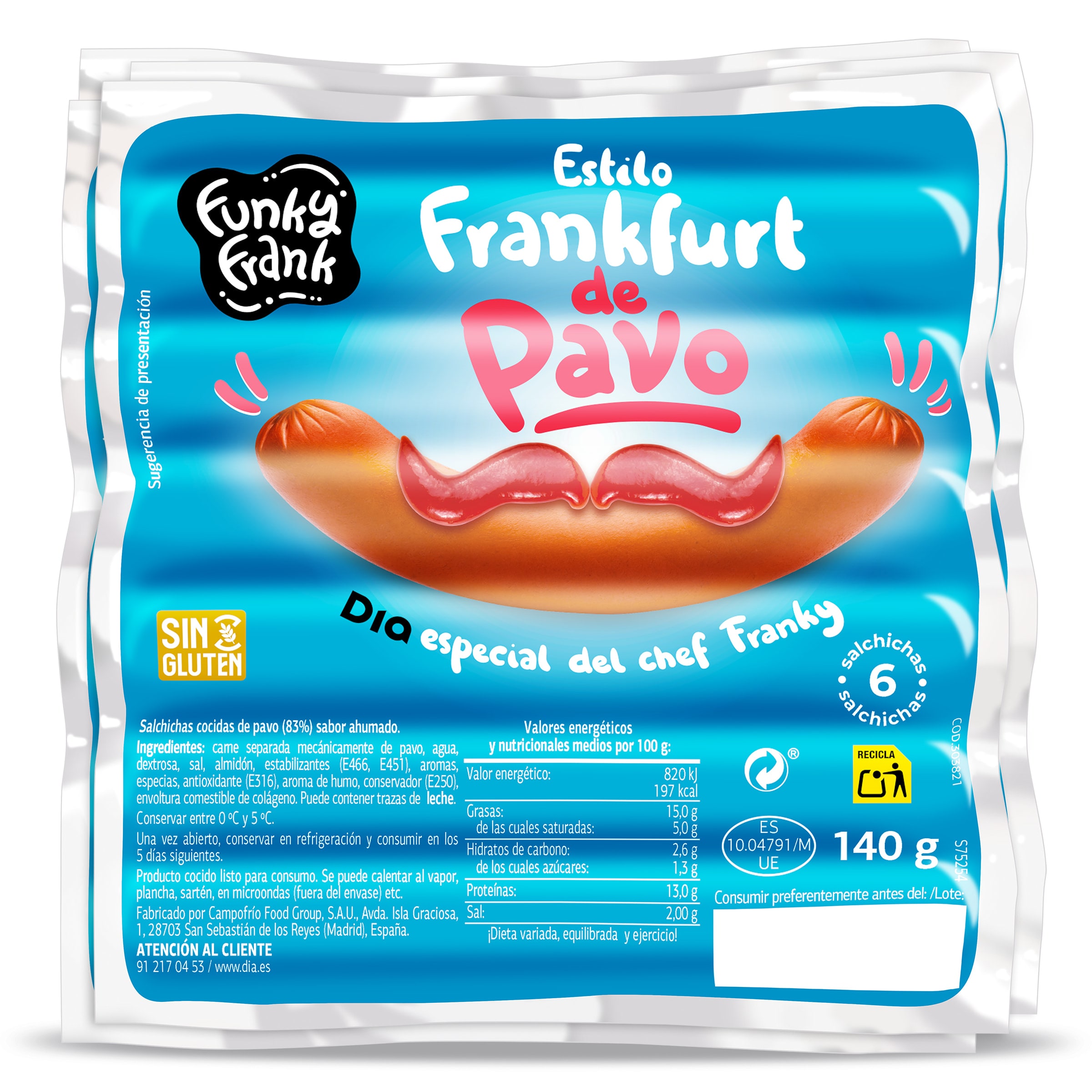 Salchichas Frankfurt de pavo Dia Funky Frank 4 x 140 g