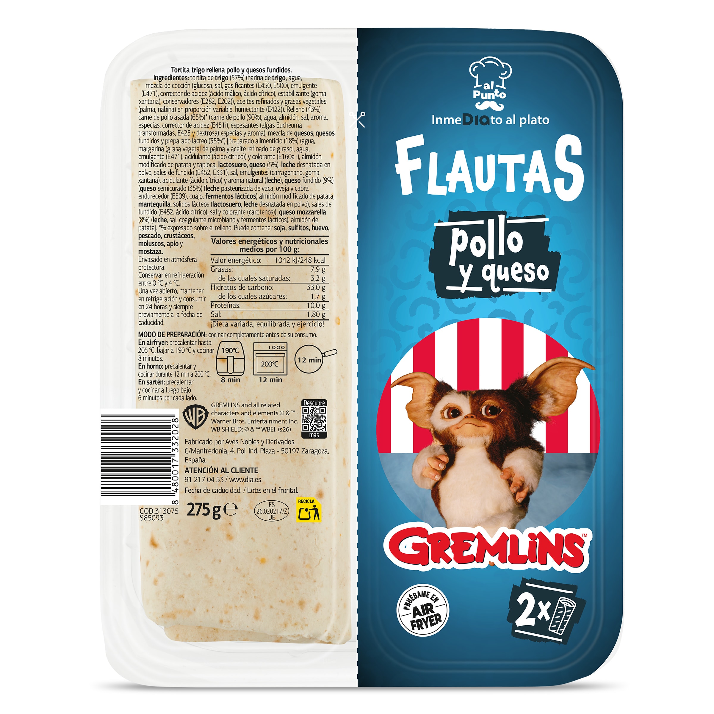 Flautas de pollo y queso Gremlins Dia Al Punto 275 g