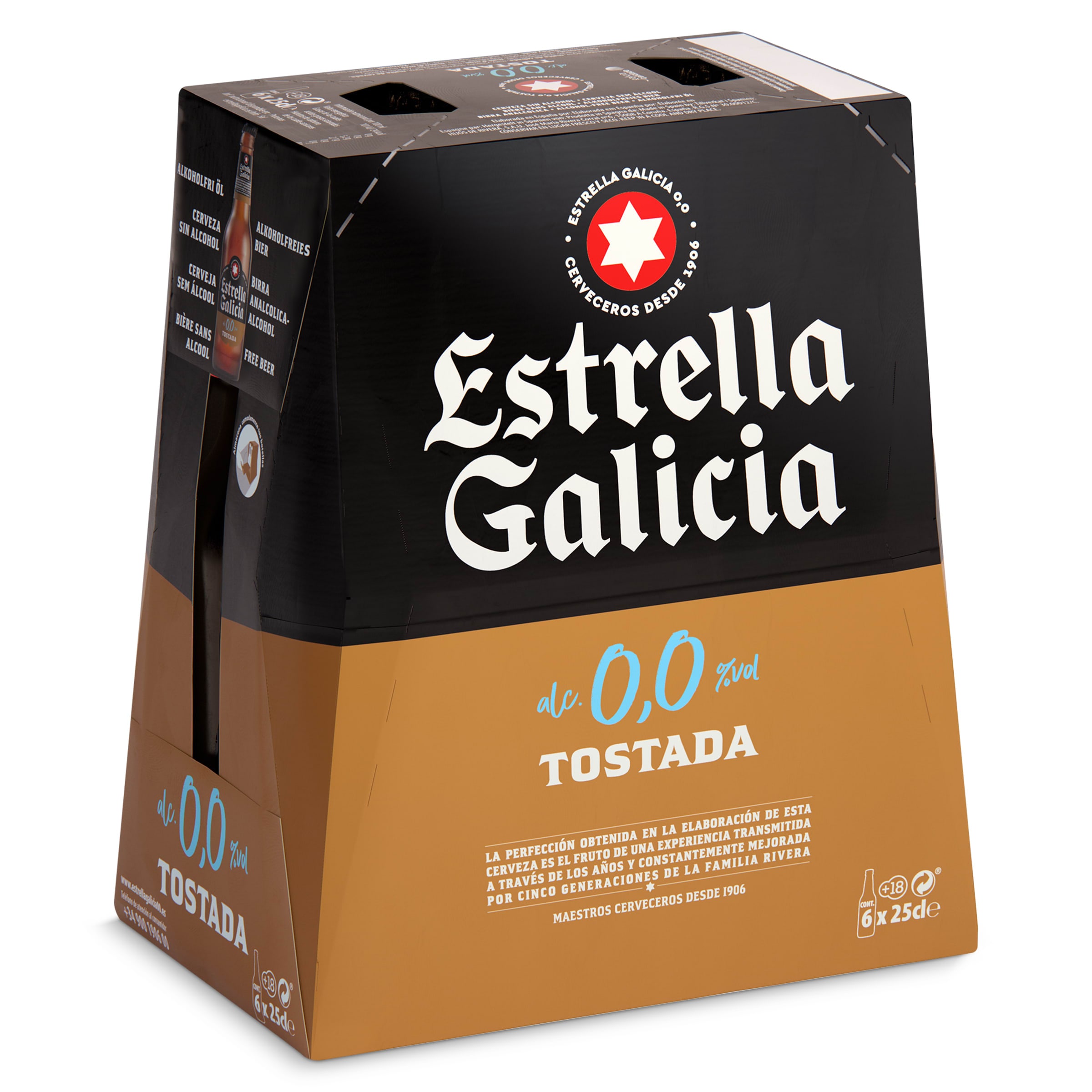 Cerveza tostada 0,0% alcohol Estrella Galicia pack 6 x 25 cl