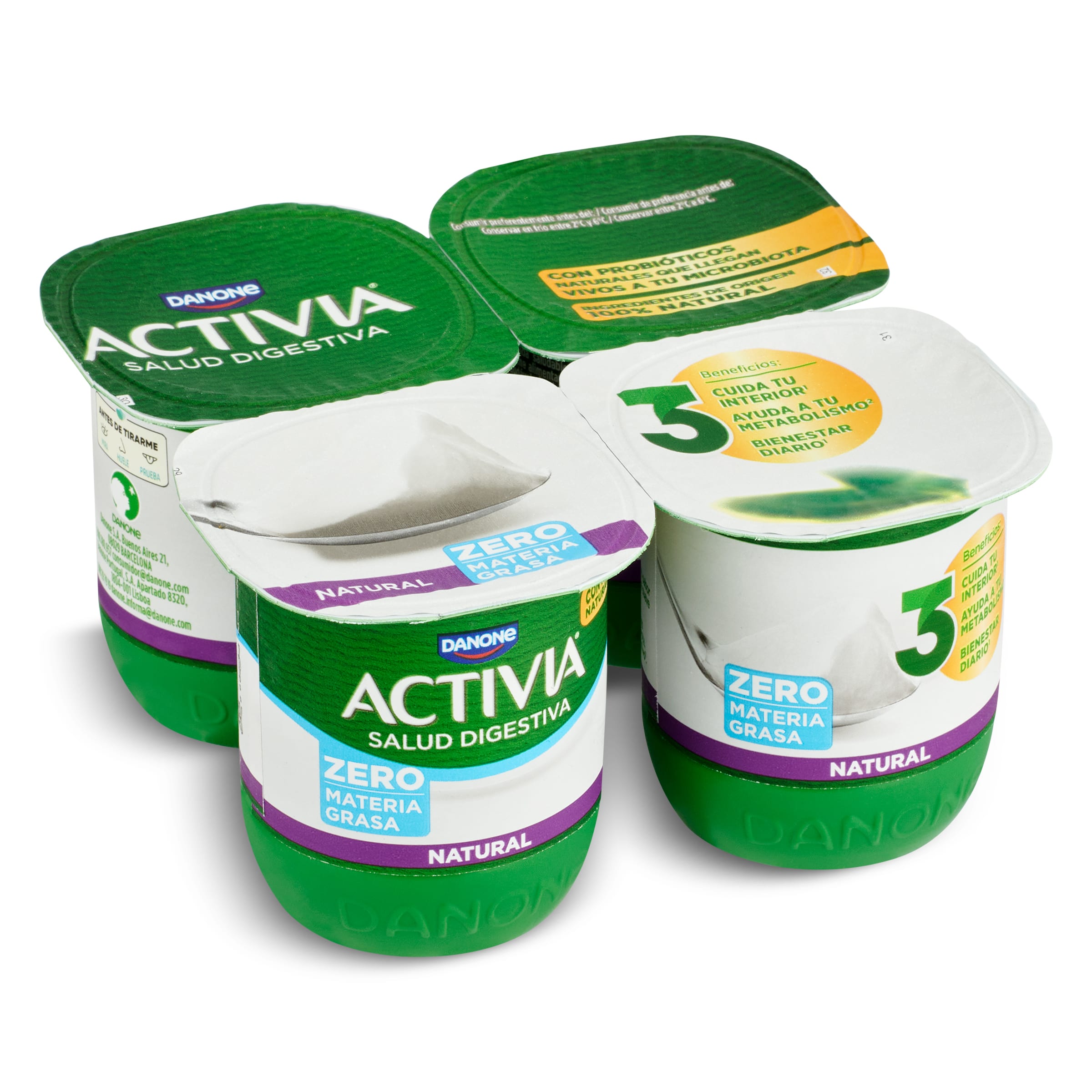 DANONE ACTIVIA bífidus natural 0% M.G pack 4 unidades 120 gr
