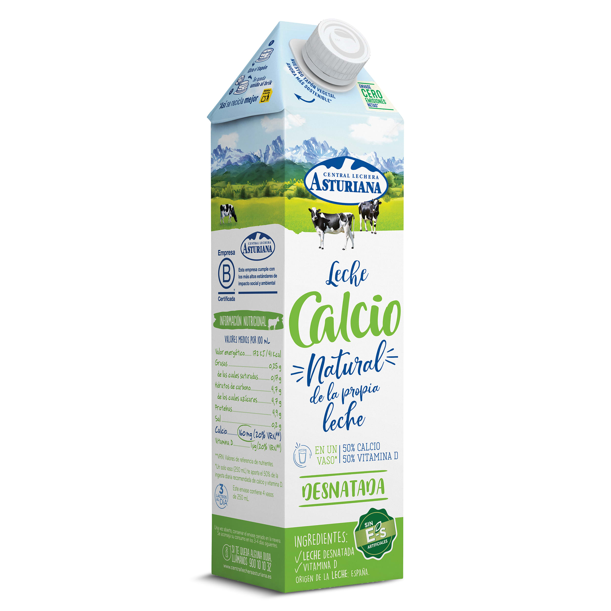 ASTURIANA leche desnatada calcio envase 1 lt