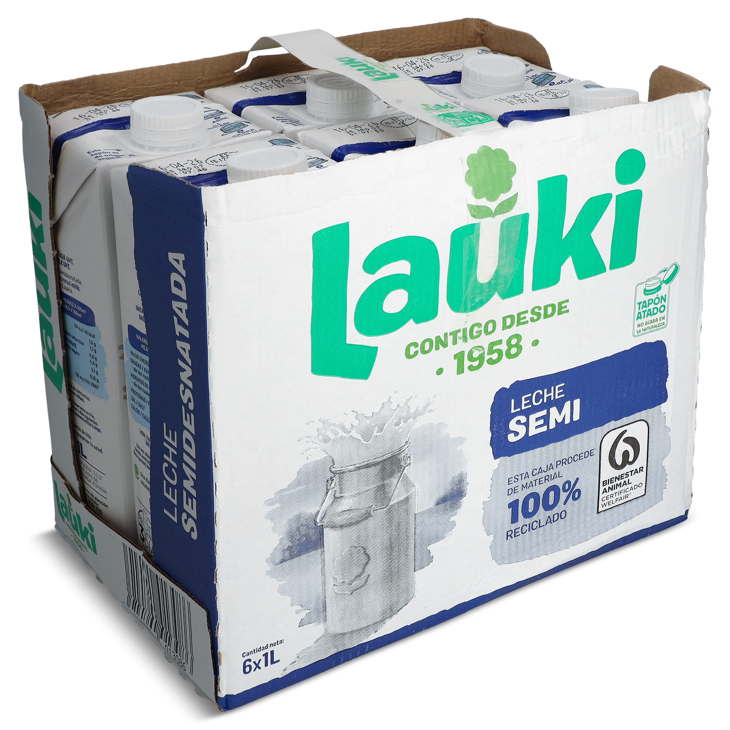 Leche semidesnatada Lauki pack 6 x 1 L