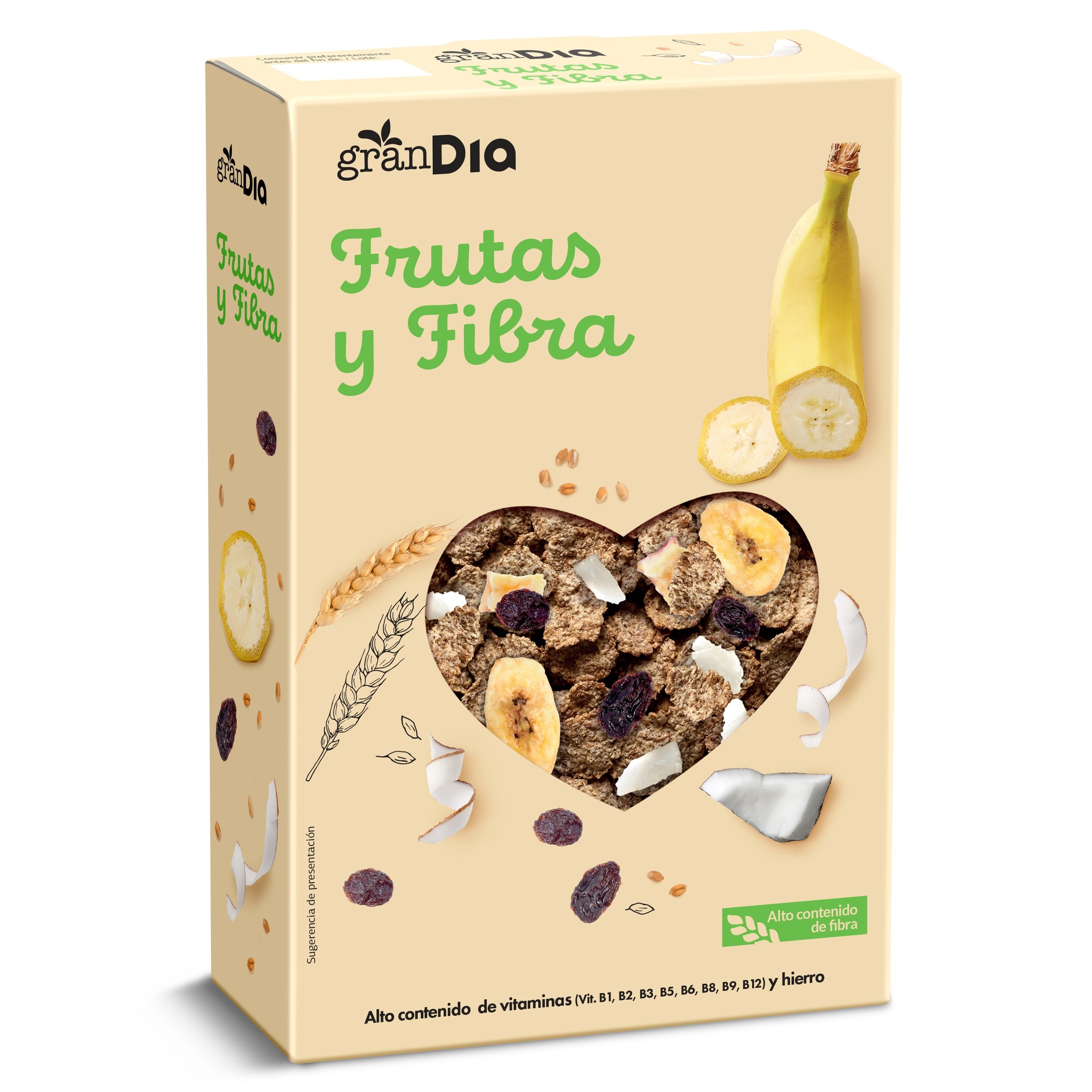 Cereales copos de trigo con fruta y fibra Gran Dia caja 500 g -  Supermercados DIA