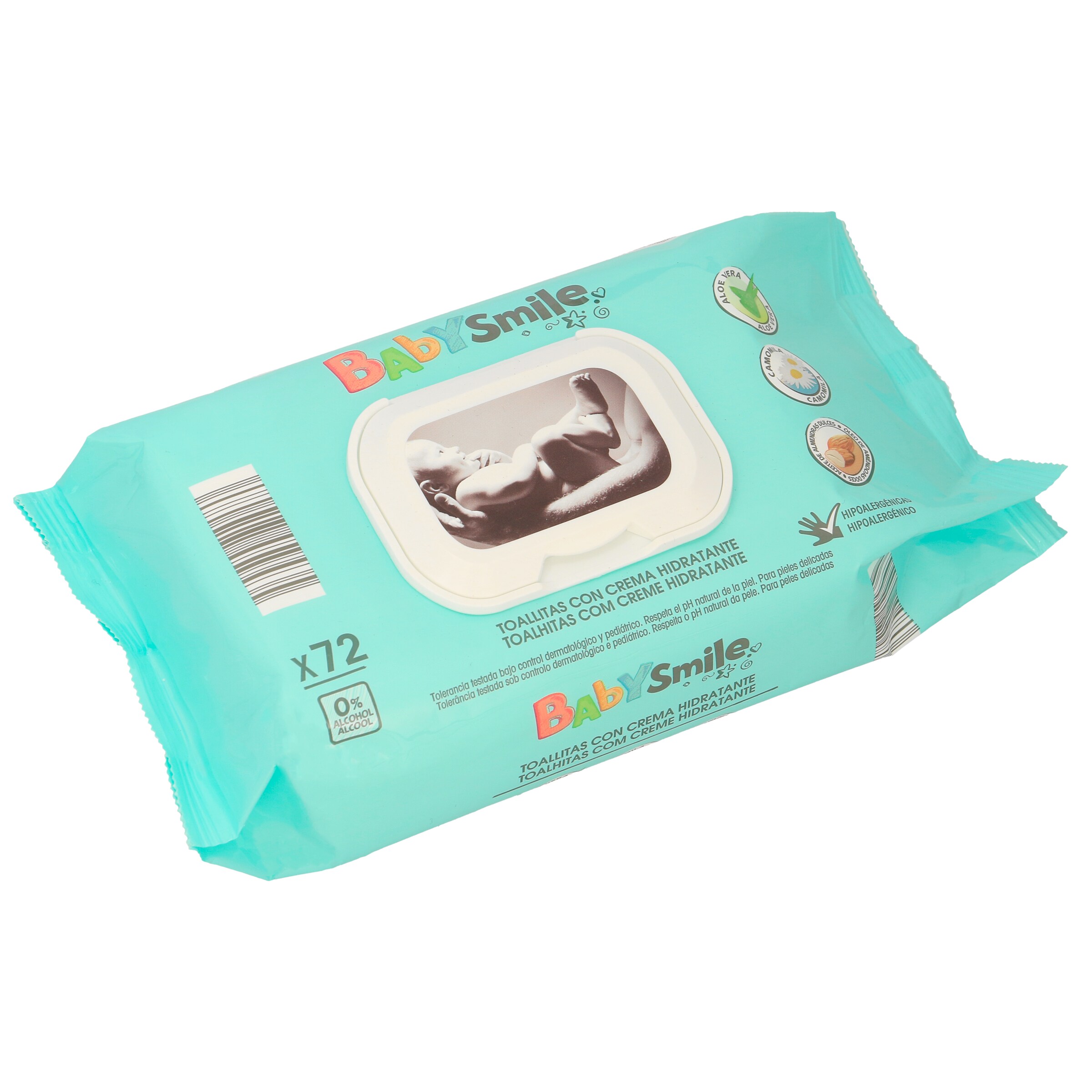 BABYSMILE toallitas con crema hidratante para bebés envase 72 uds