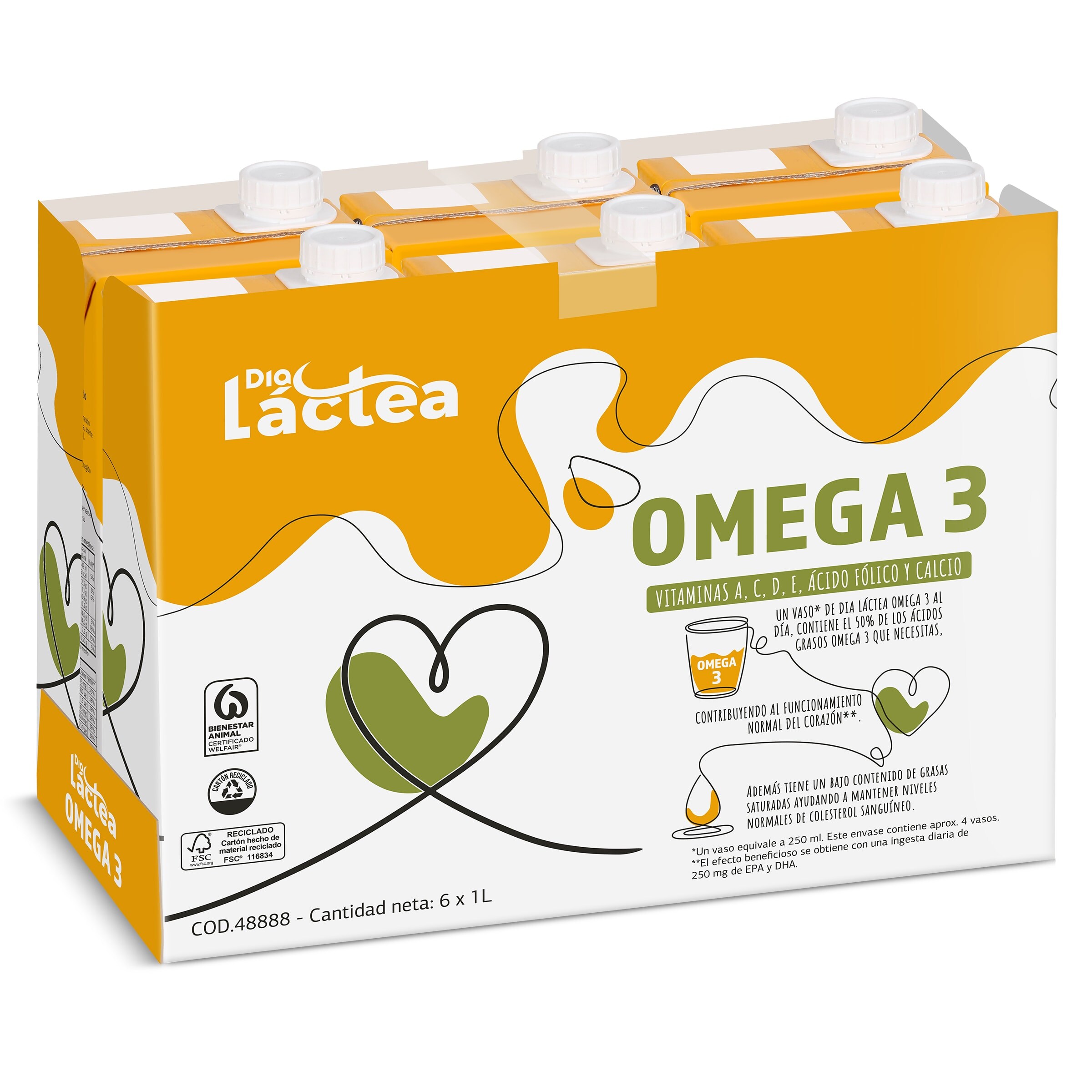 Leche desnatada omega 3 Dia Láctea pack 6 x 1 L