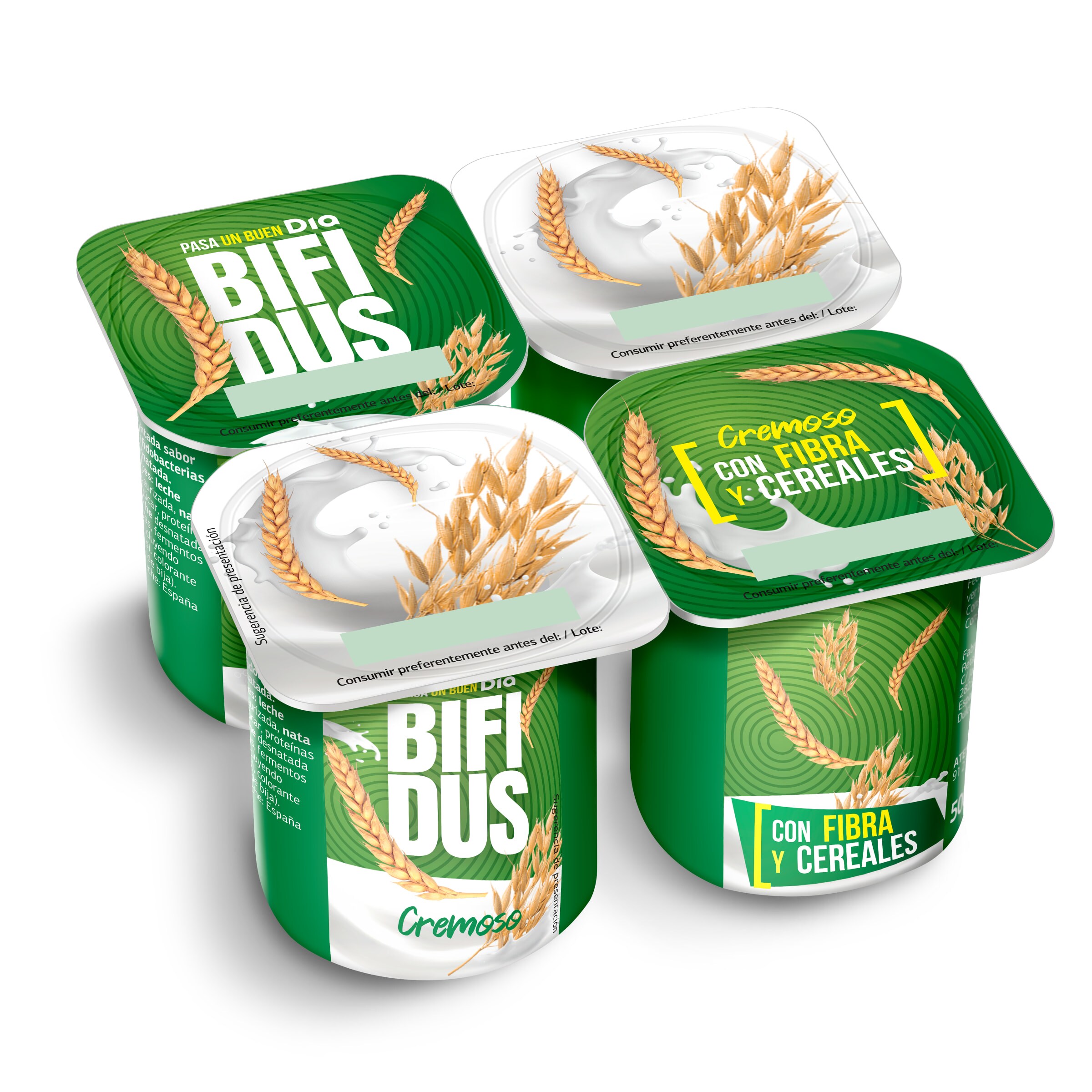 DIA BIFIDUS cremoso con fibra y cereales pack 4 unidades 125 gr