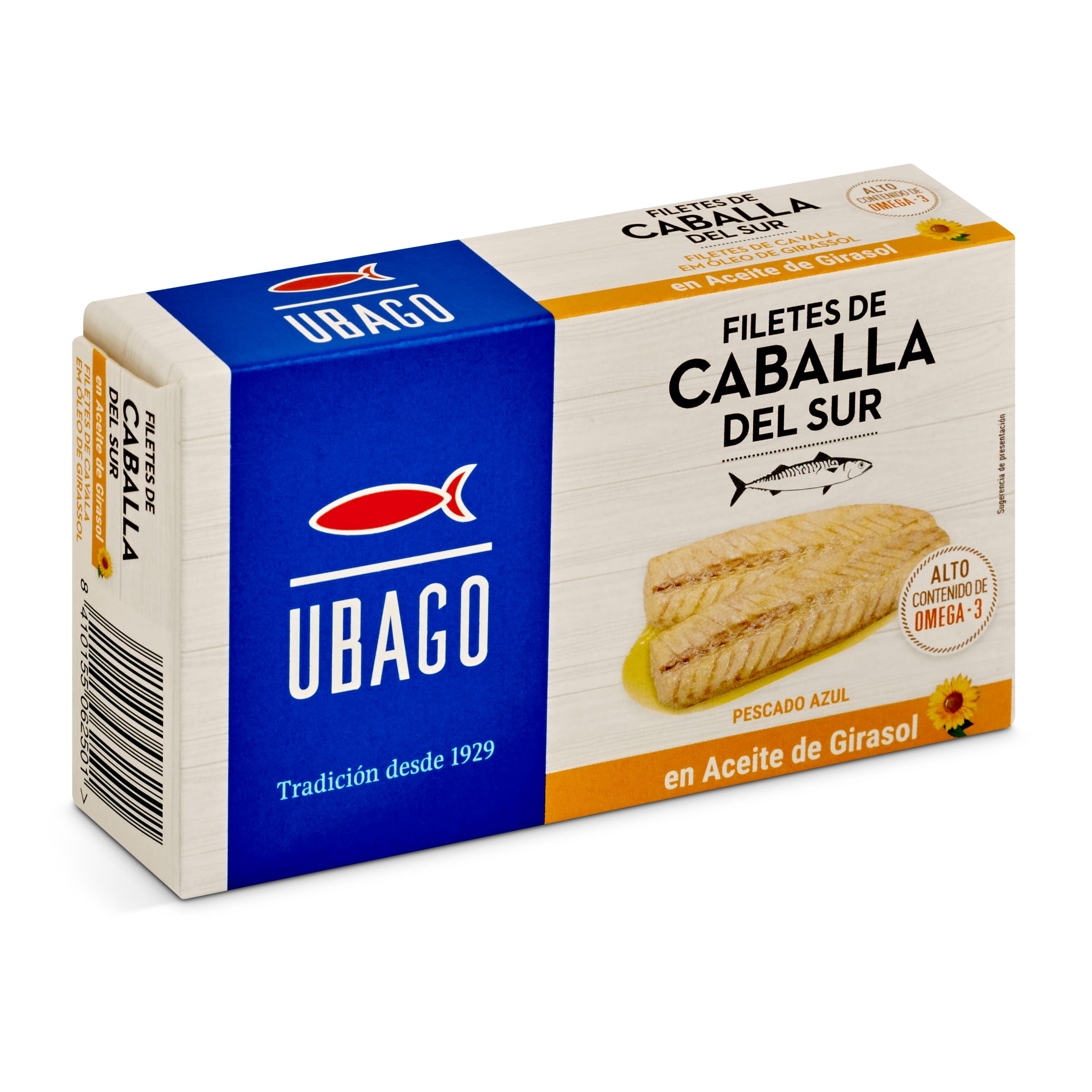 UBAGO filetes de caballa del sur en aceite de girasol lata 65 gr