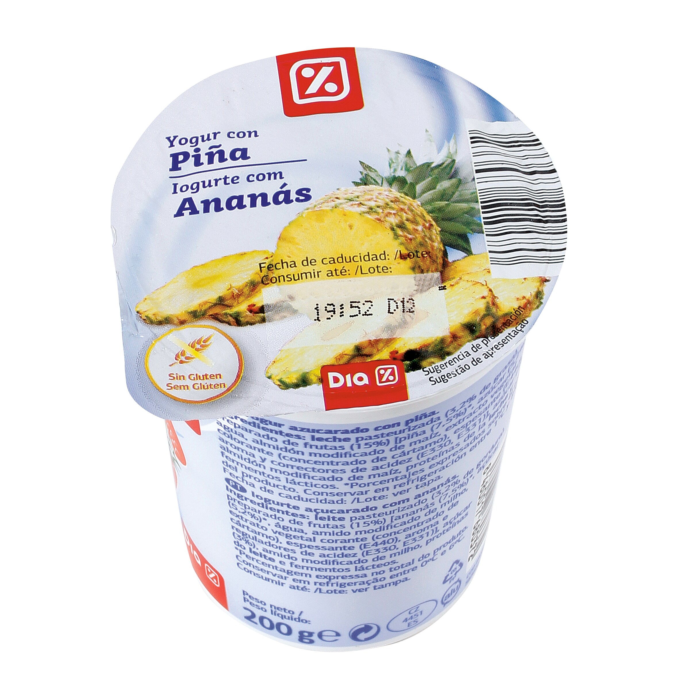 DIA yogur con piña vaso 200 gr