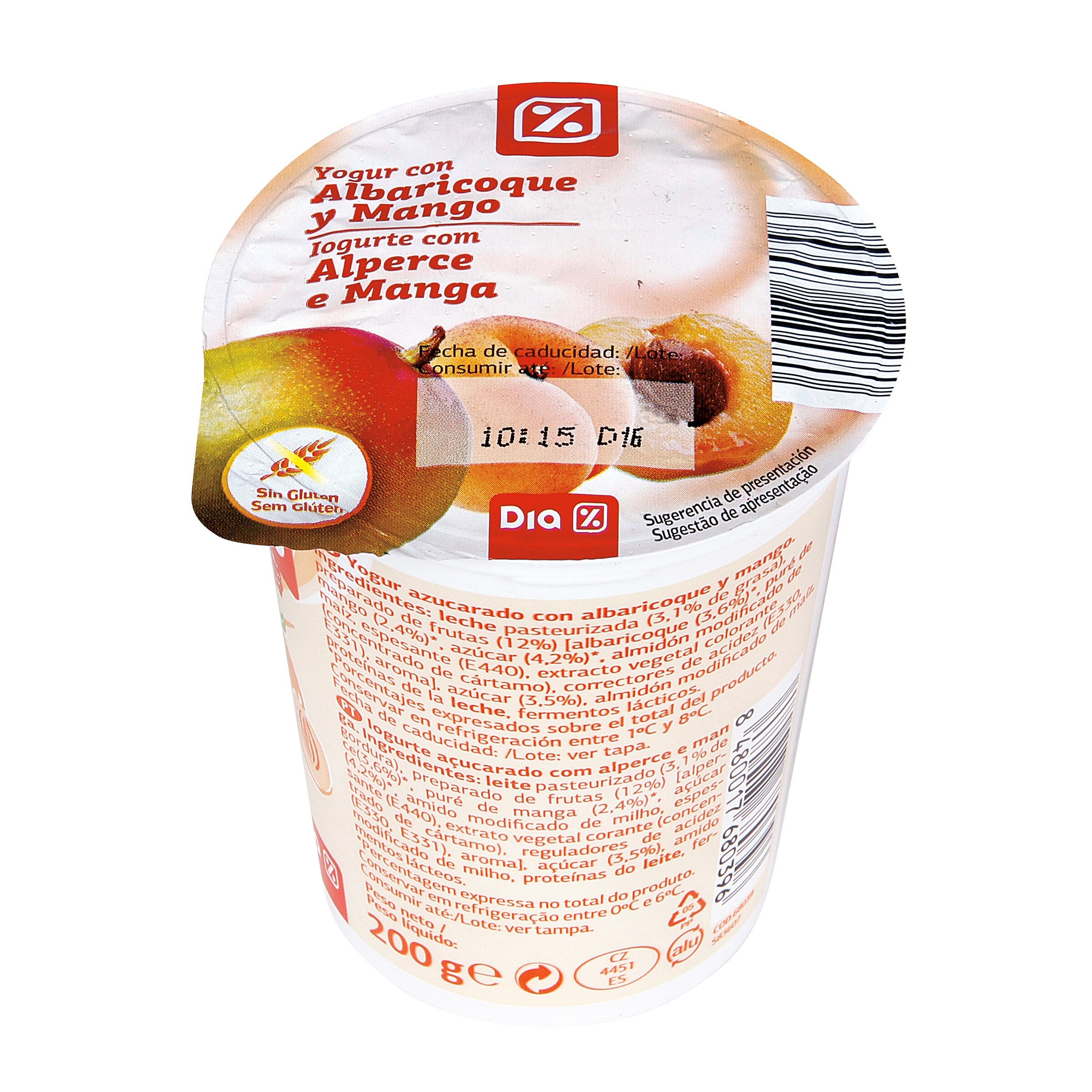 DIA yogur con albaricoque y mango vaso 200 gr