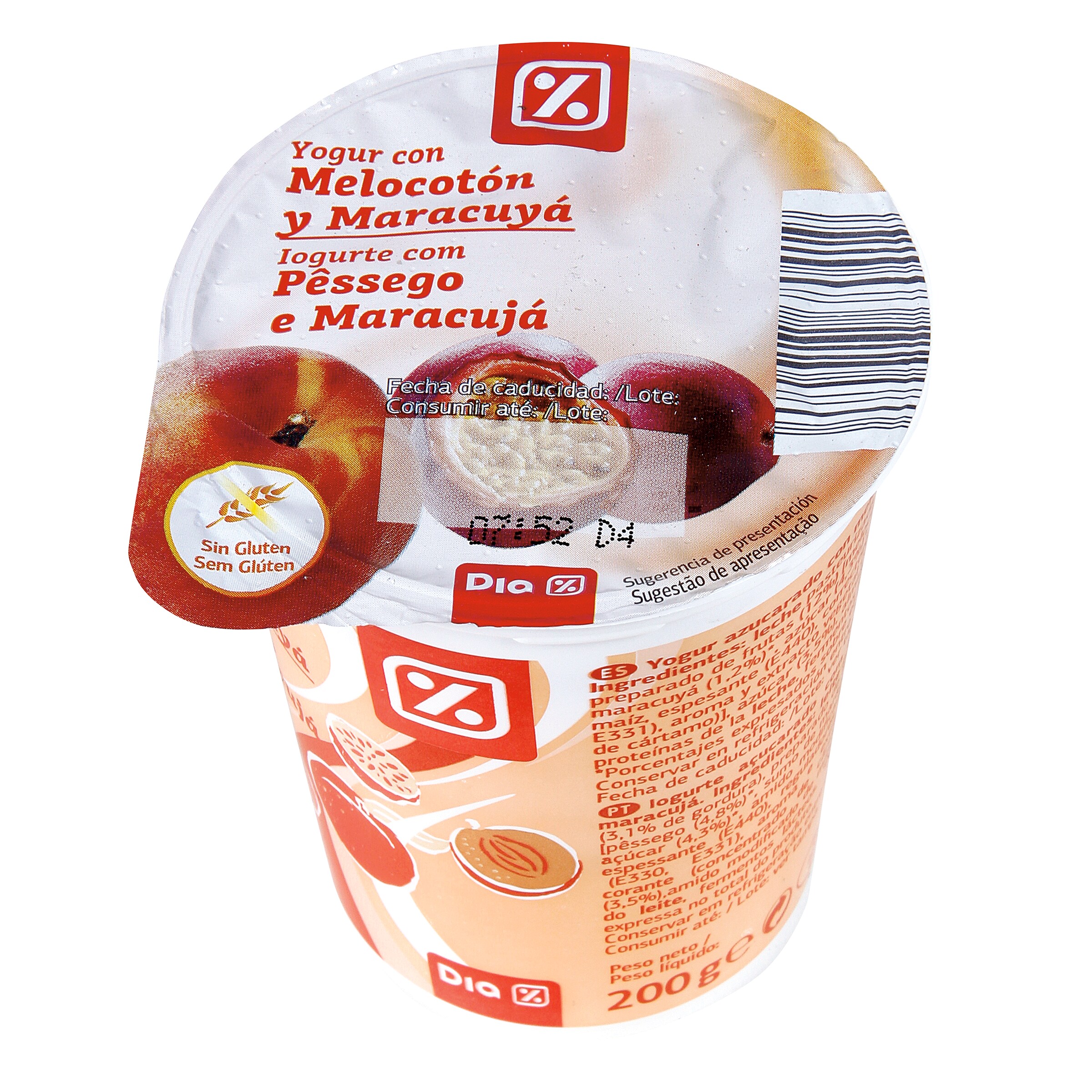 DIA yogur con melocotón y maracuya vaso 200 gr