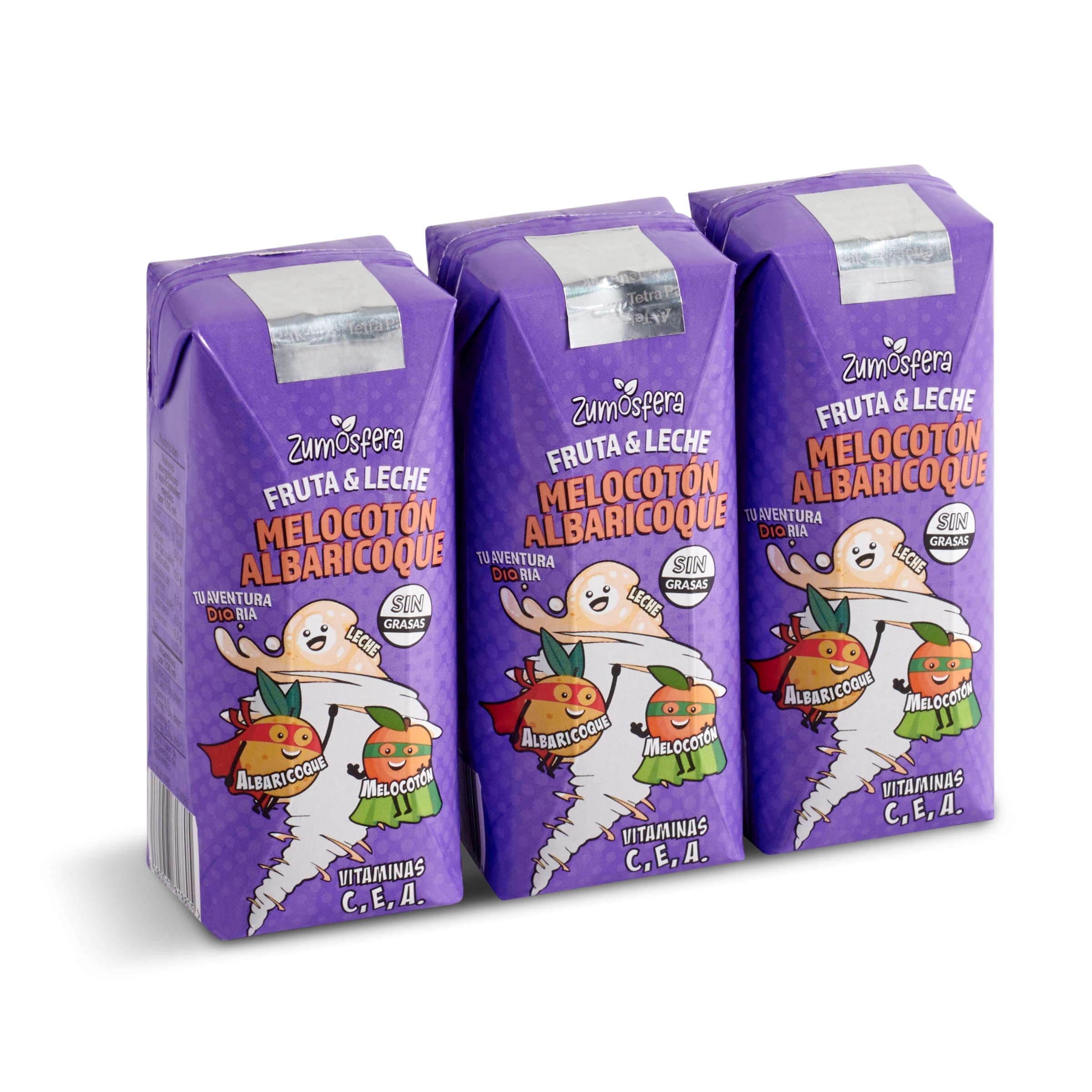 DIA ZUMOSFERA bebida de frutas con leche melocotón y albaricoque pack 3 unidades 330 ml